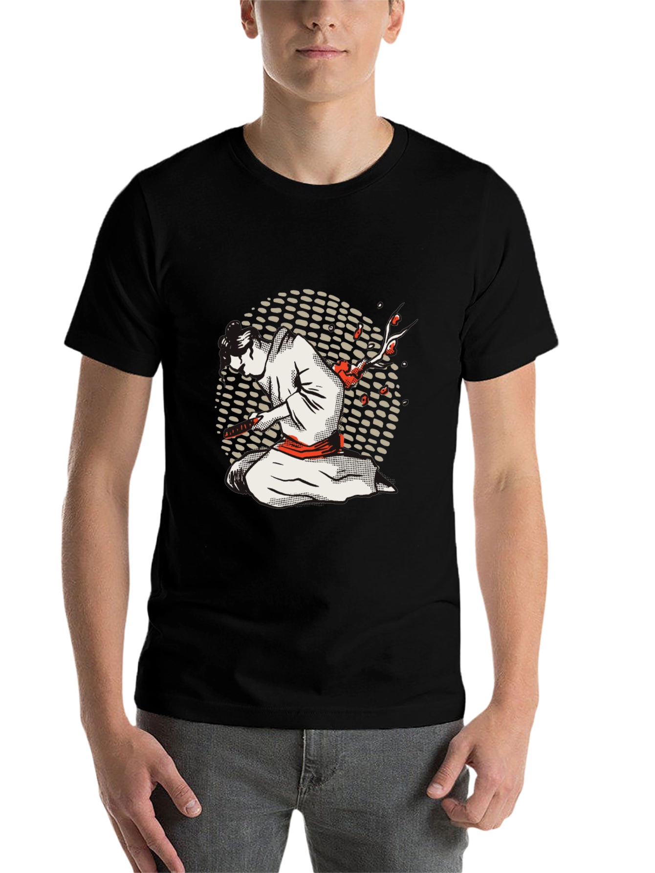 Black Samurai Graphic Tee - Black Cotton Blend Shirt view 7
