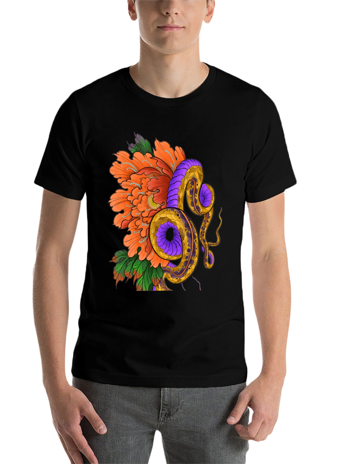 Black Floral Snake Graphic T-Shirt view 7