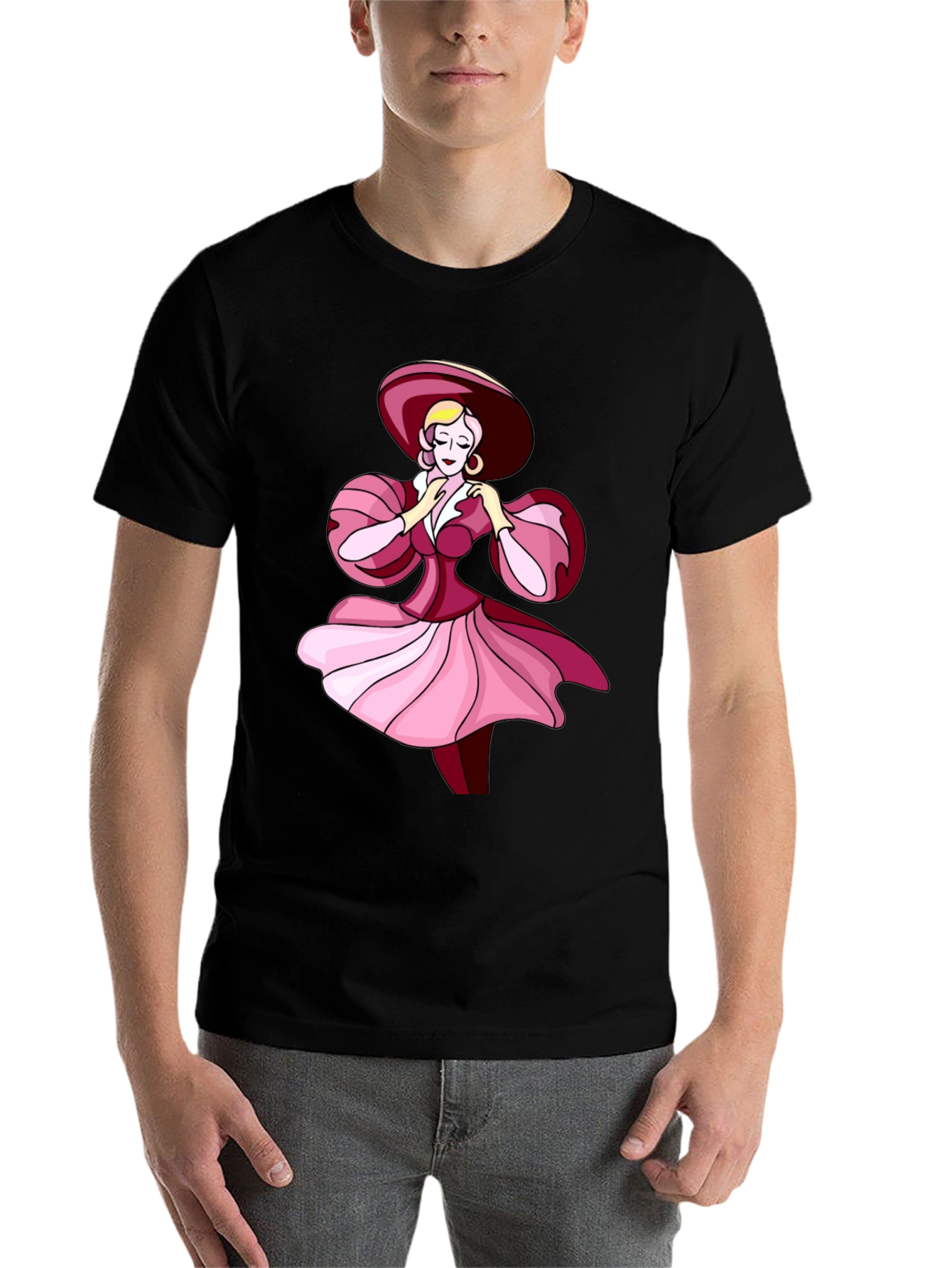 Black Vintage Lady T-Shirt - Fashion Illustration Tee view 7