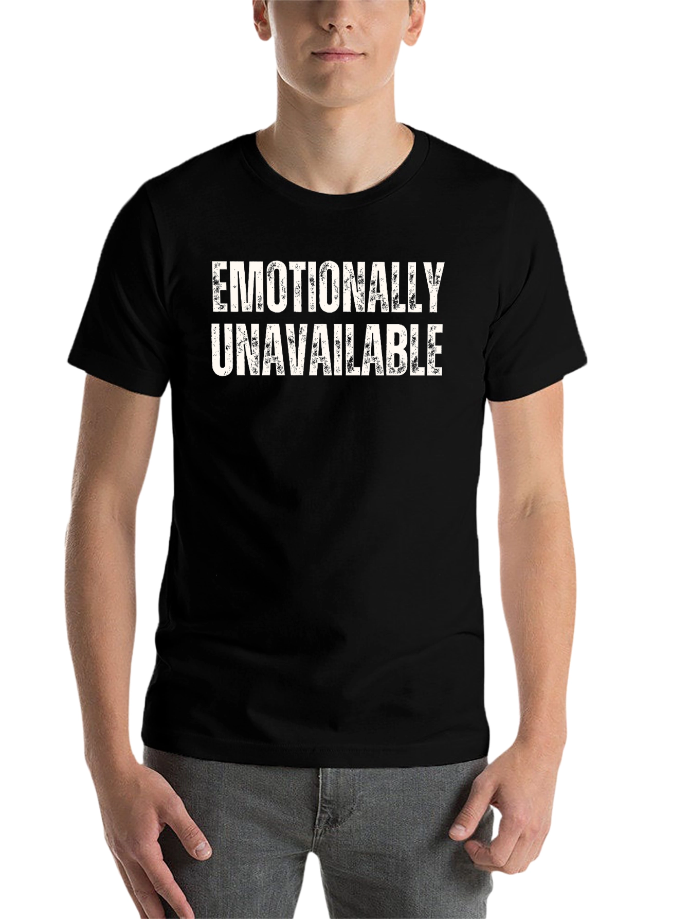 Black Emotionally Unavailable Graphic Tee - Men's Black T-Shirt view 7