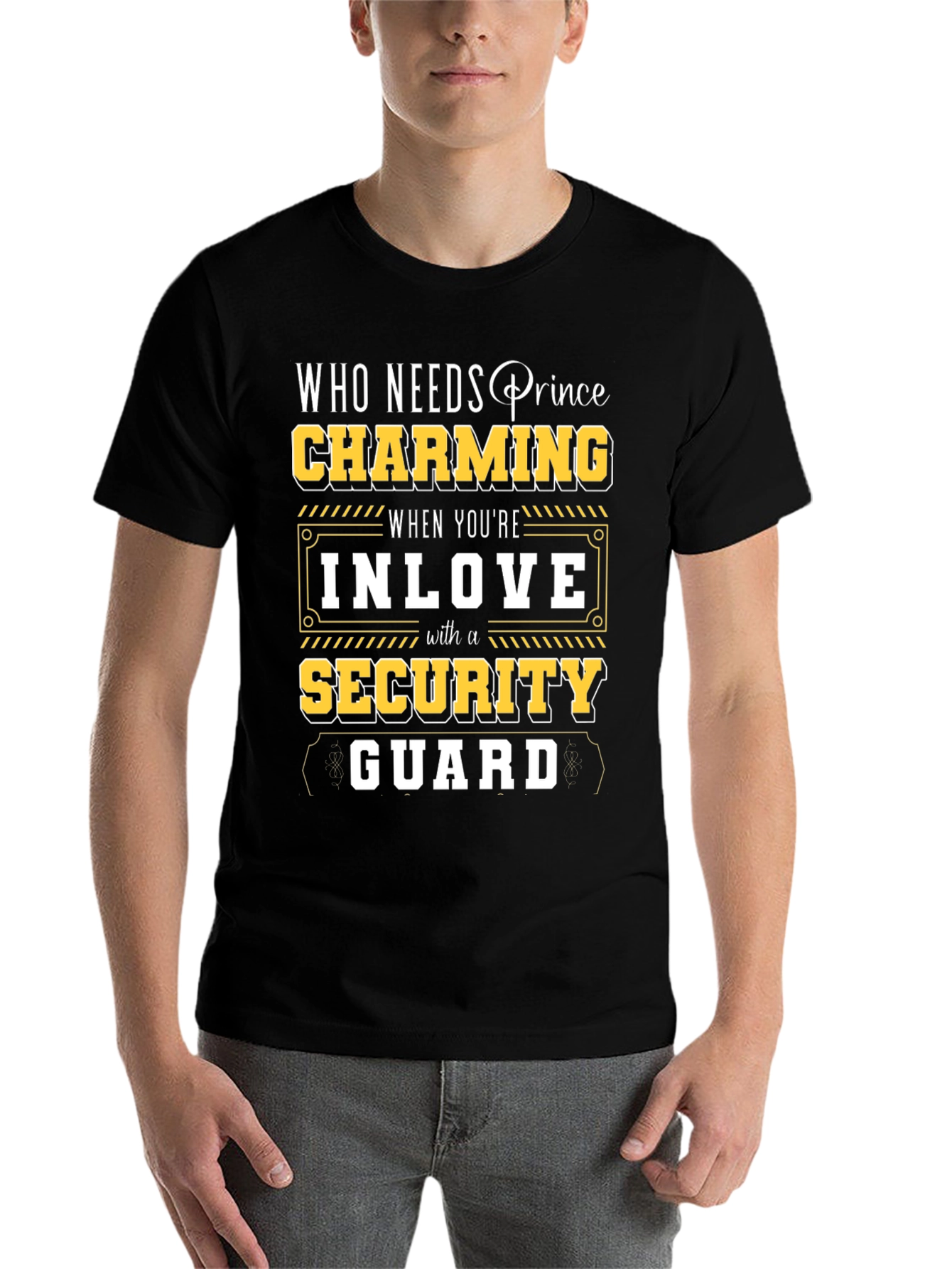 Black Charming Security Guard T-Shirt - Novelty Graphic Tee view 7