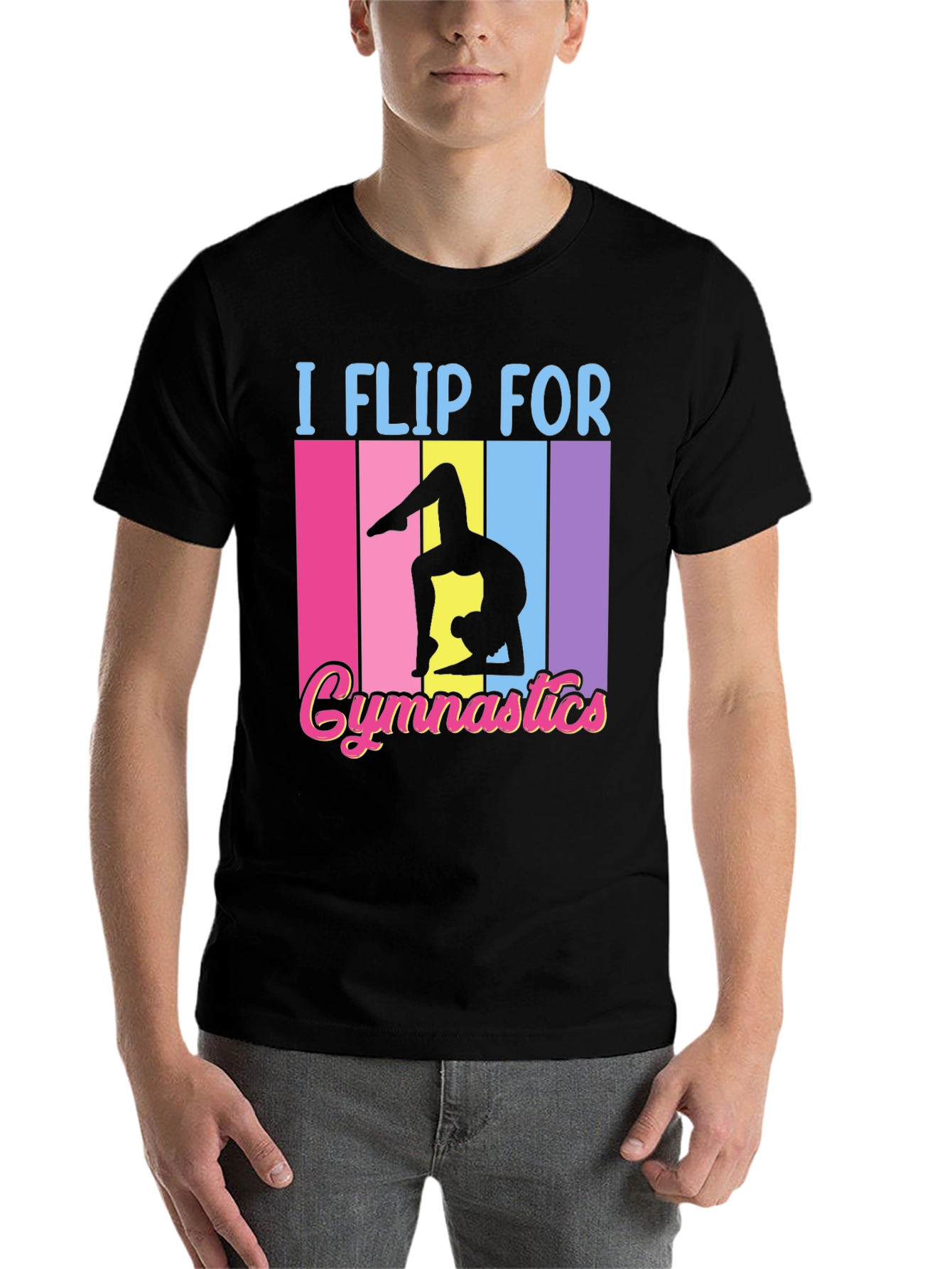 Black I Flip For Gymnastics Black T-Shirt view 7