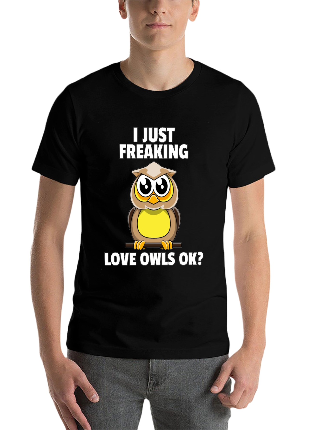Black I Just Freaking Love Owls Black Graphic T-Shirt view 7