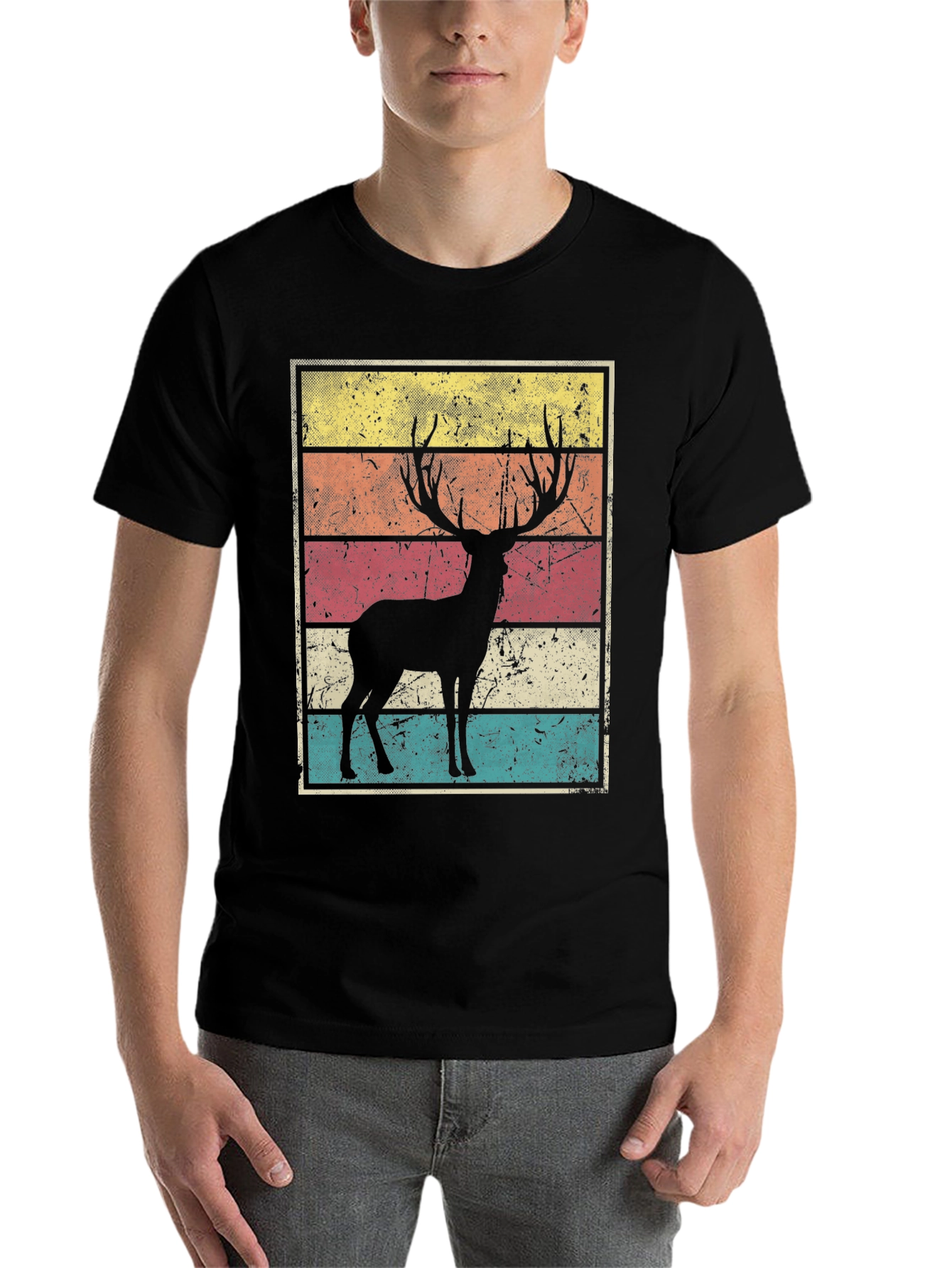 Black Retro Deer Graphic Tee - Vintage Style view 7