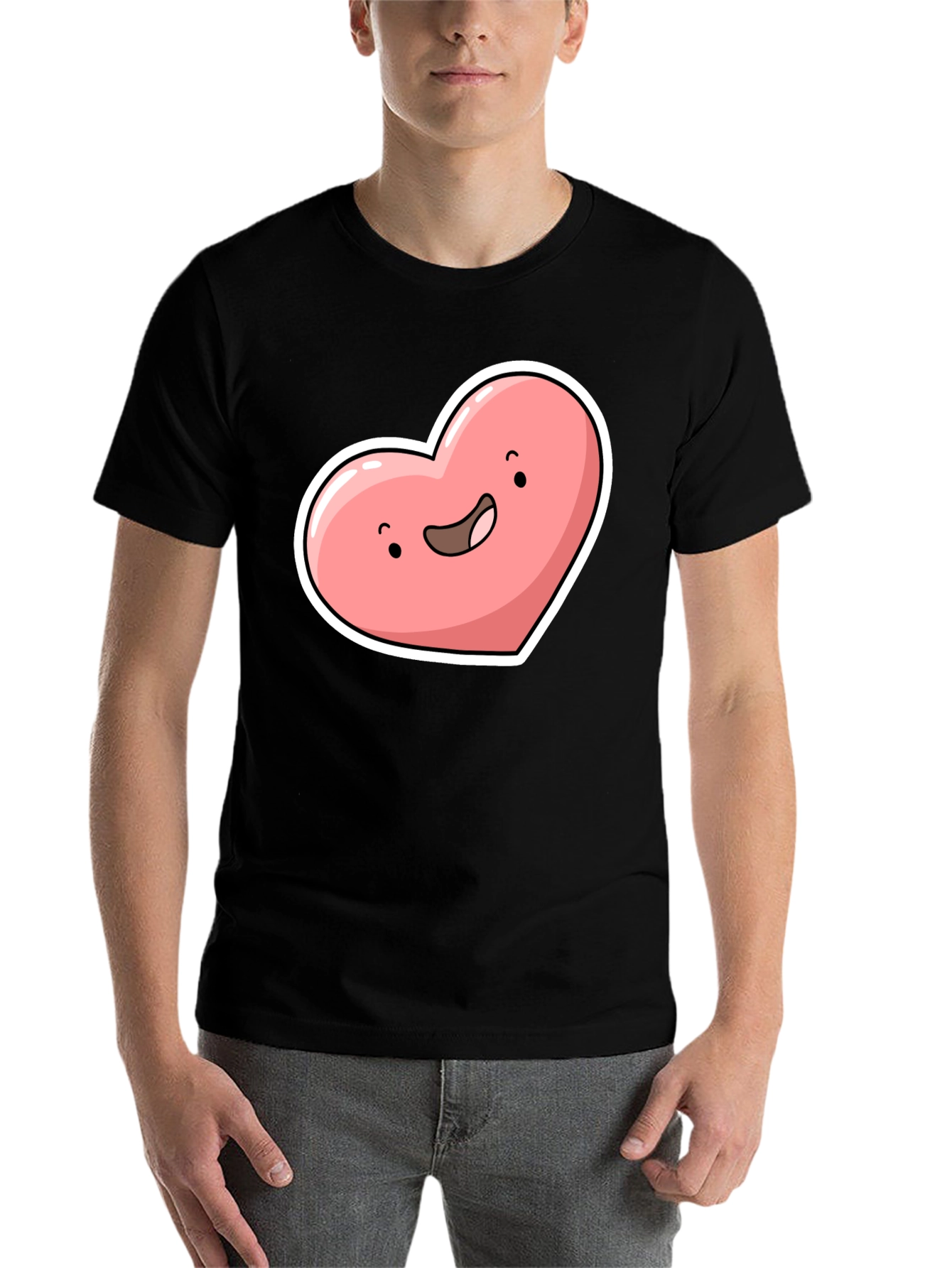 Black Cute Heart Character Graphic Tee - Black view 7