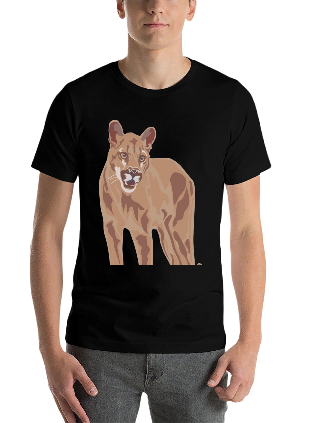 Black Cougar Graphic Tee -  Unisex Black T-Shirt view 7