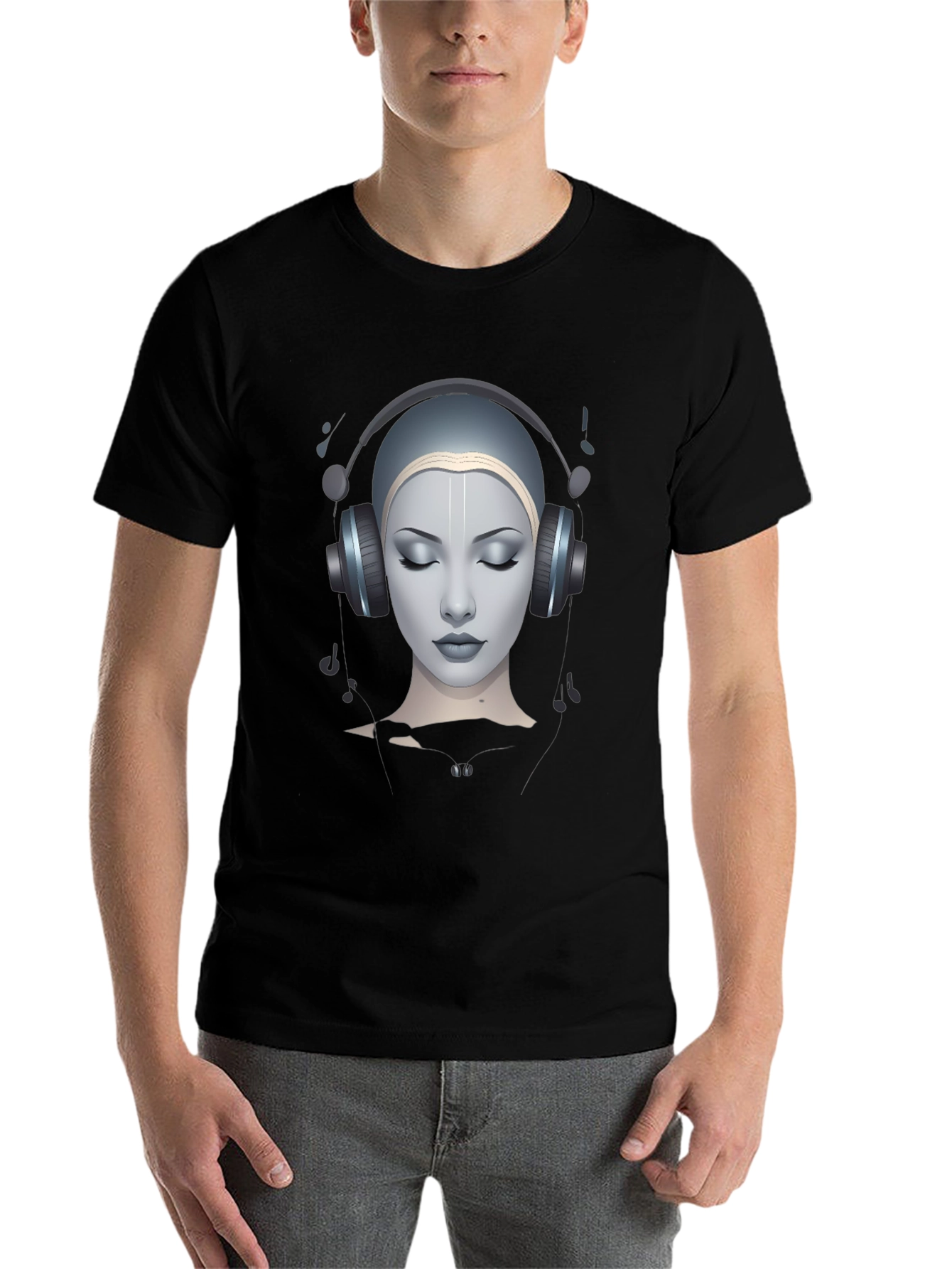 Headphone Girl Black T-Shirt - 7