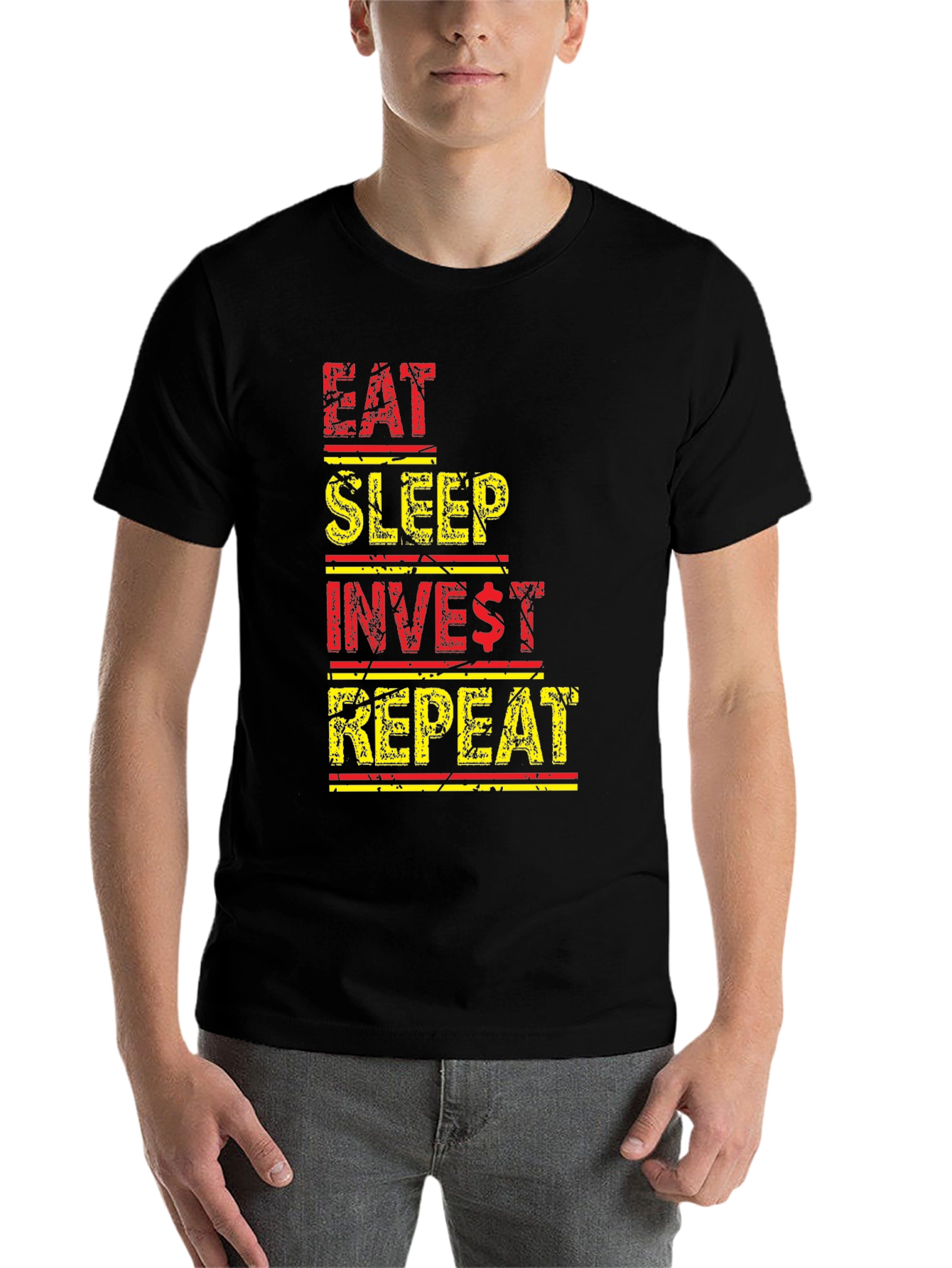 Black Eat Sleep Invest Repeat Black Graphic Tee view 7