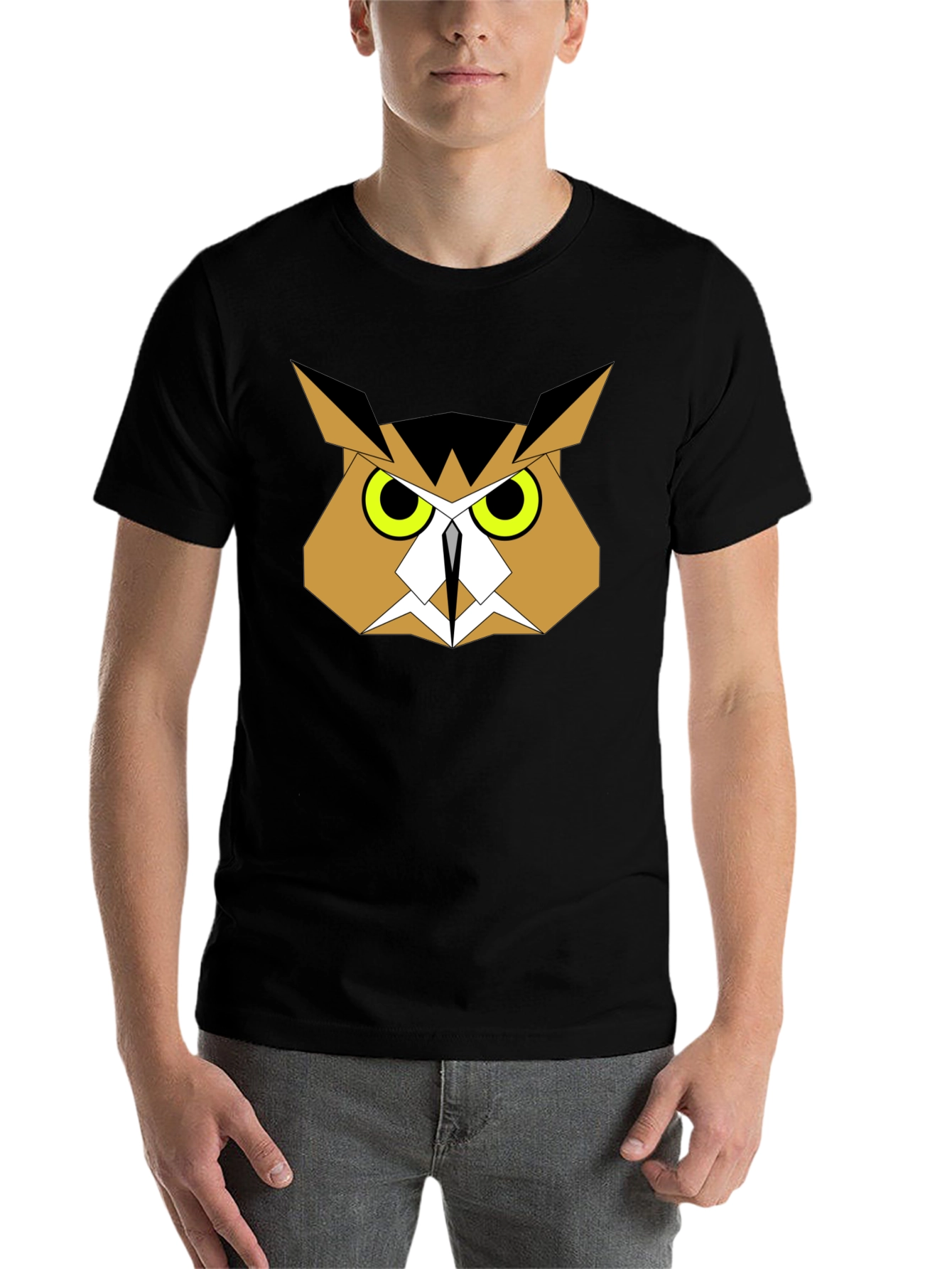 Black Geometric Owl Graphic Tee - Black Cotton view 7