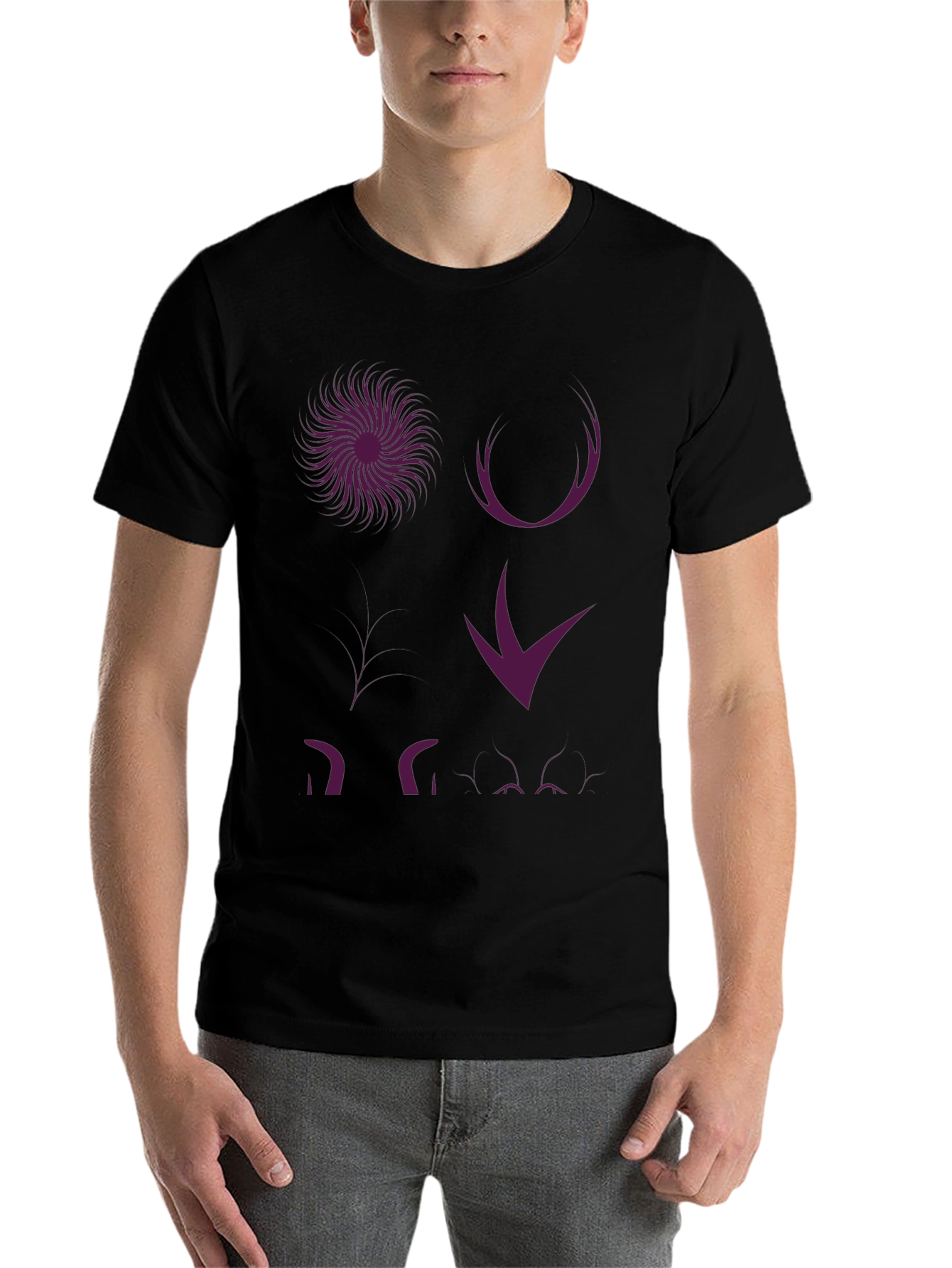 Black Graphic Print T-Shirt - Abstract Purple Design view 7