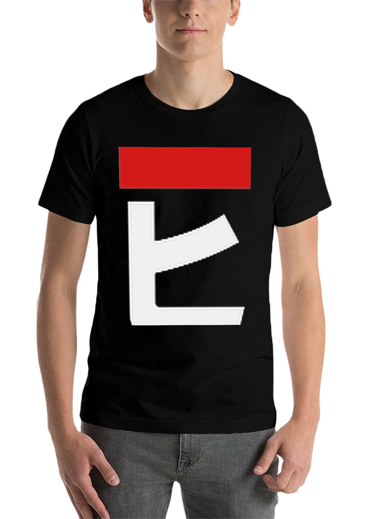Black Abstract Graphic Tee - Red and White Design on Black view 7