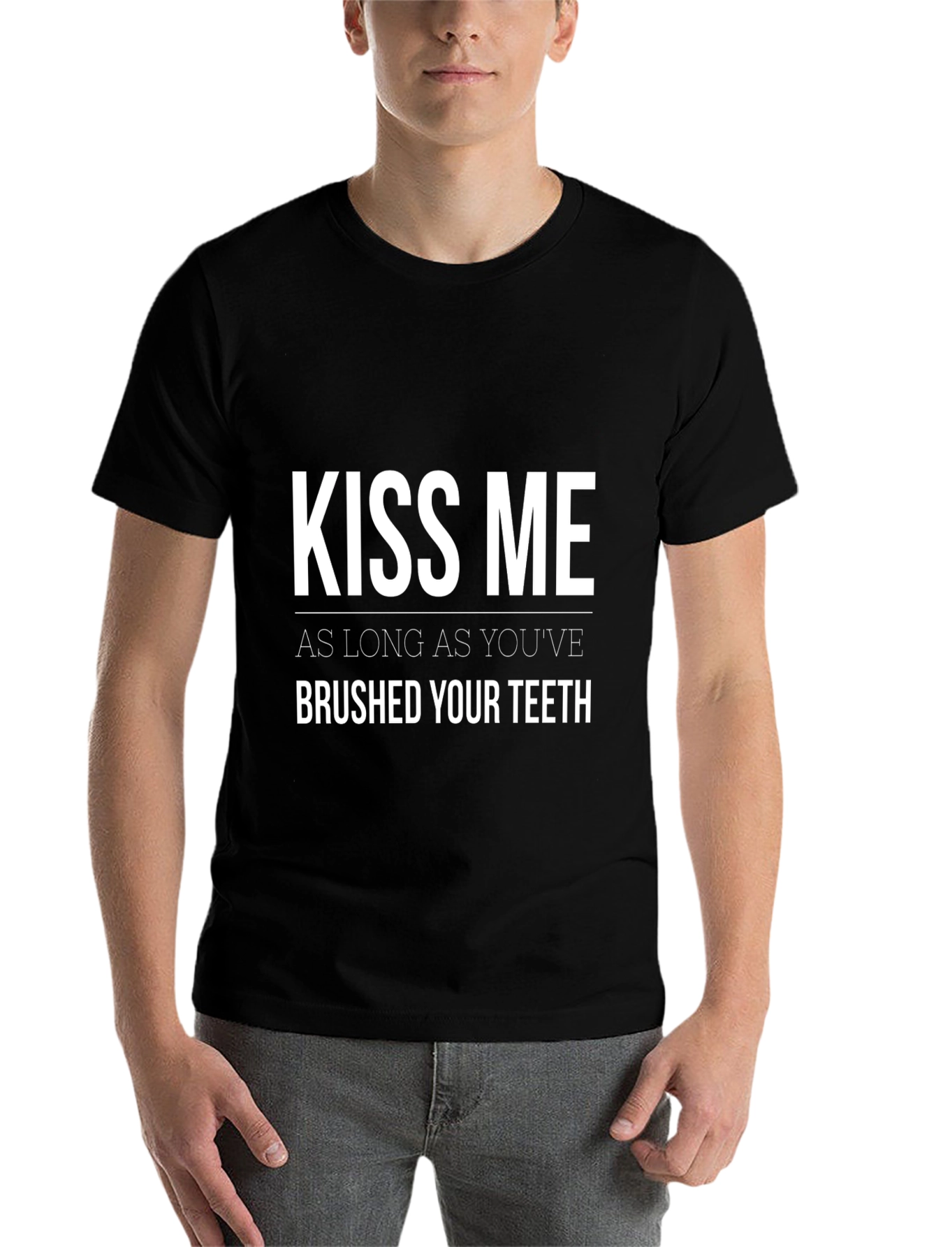 Black Kiss Me T-Shirt - Brushed Teeth Funny Tee view 7