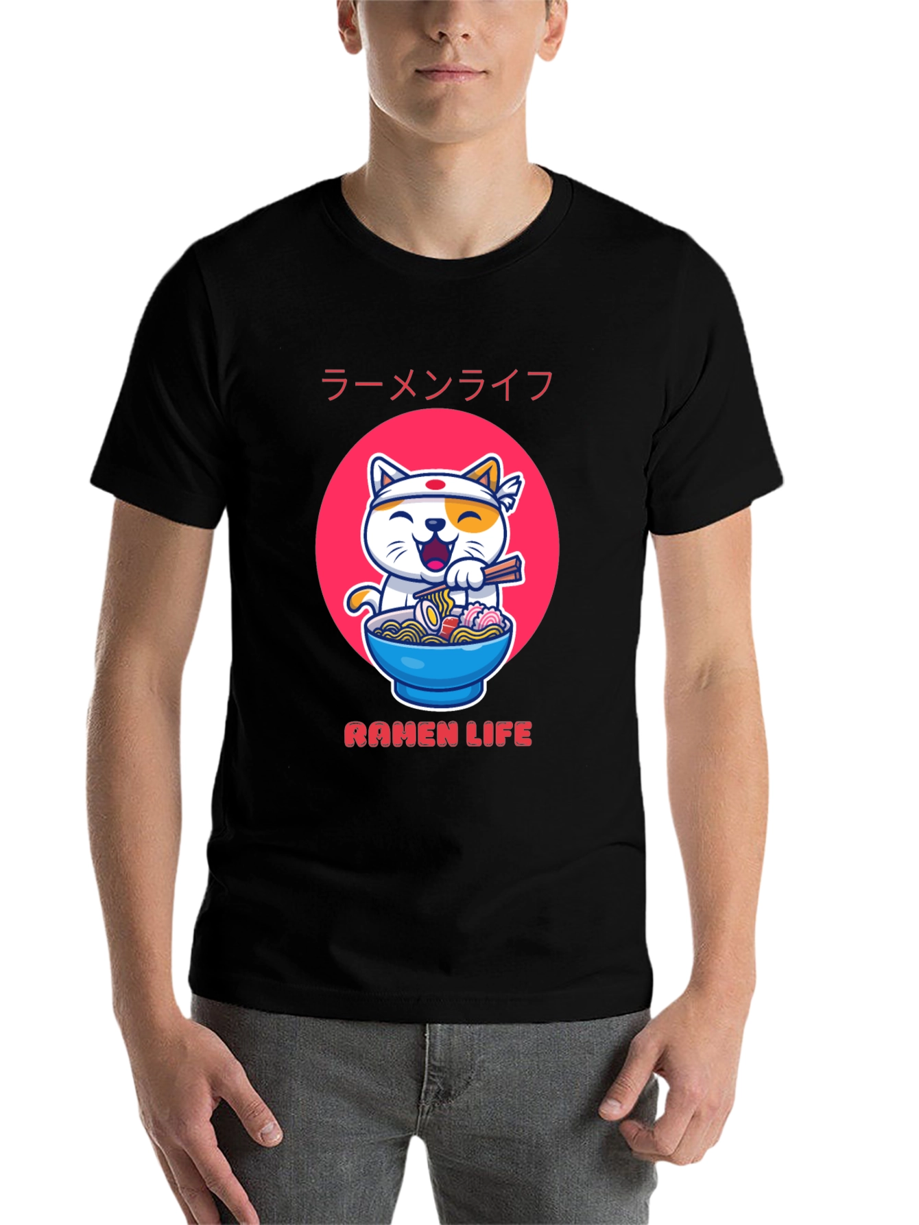 Black Ramen Life Graphic Tee - Cute Cat & Noodles view 7