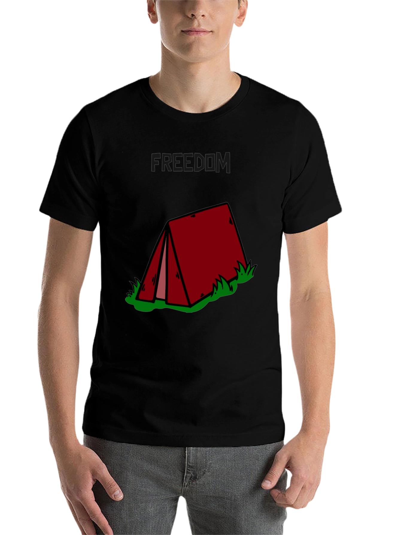 Camping Tent Graphic Tee - Black Cotton T-Shirt - 7