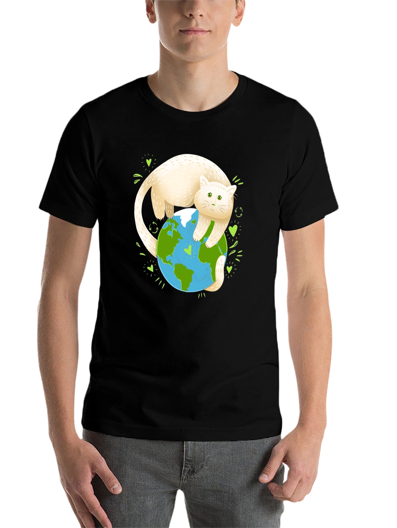 Black Cat Hugging Earth Graphic Tee view 7