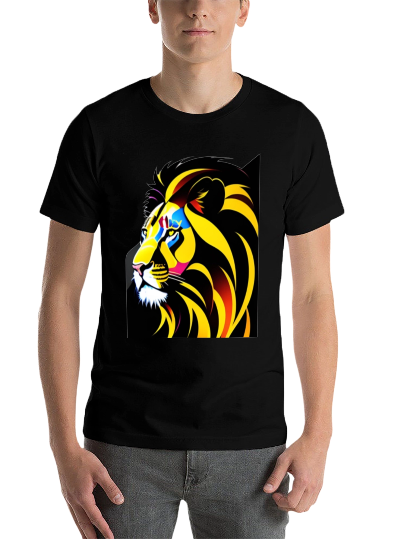 Black Bold Lion Graphic Tee - Black Cotton T-Shirt view 7