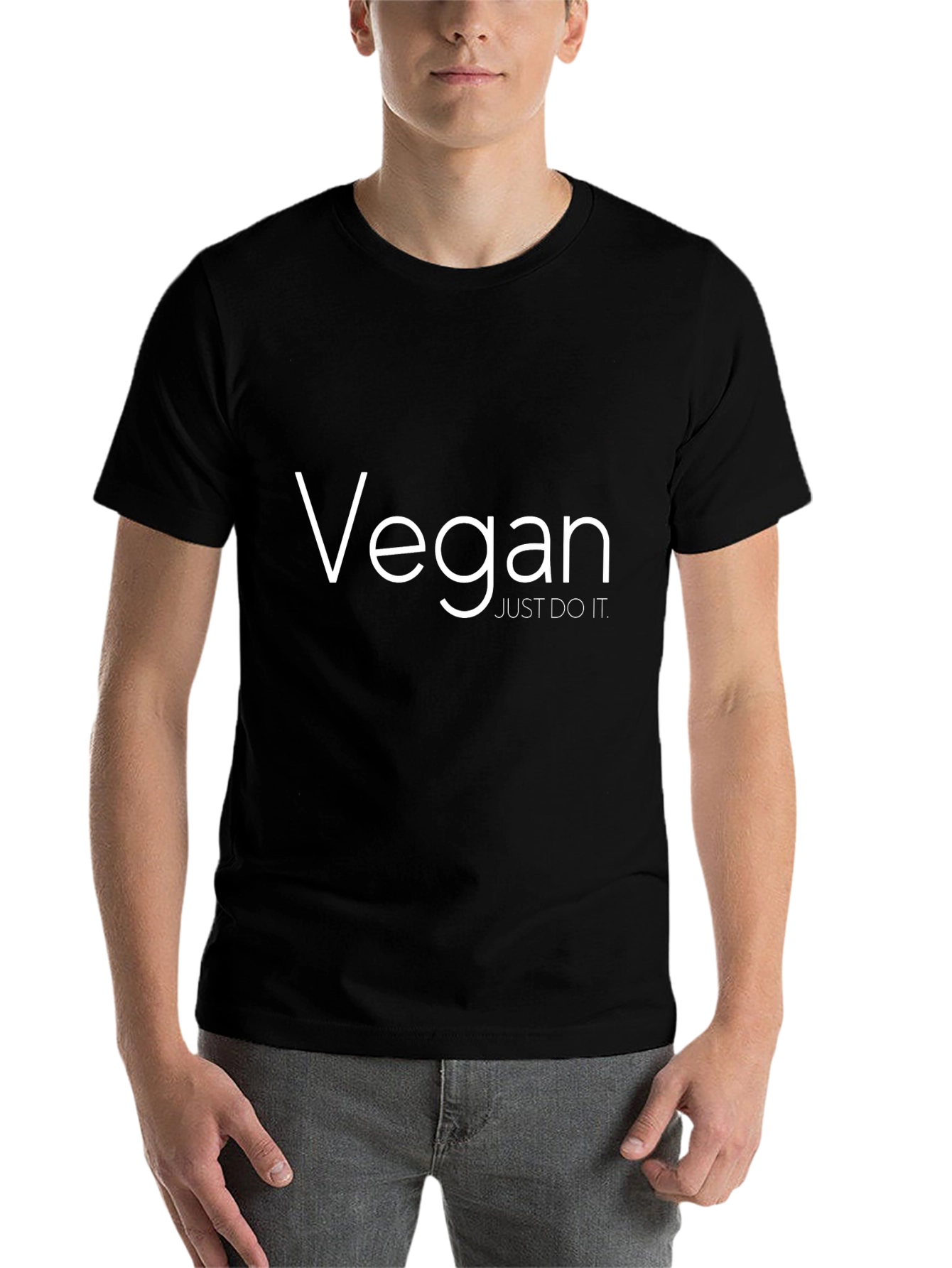 Black Vegan Just Do It T-Shirt - Black Cotton Tee view 7