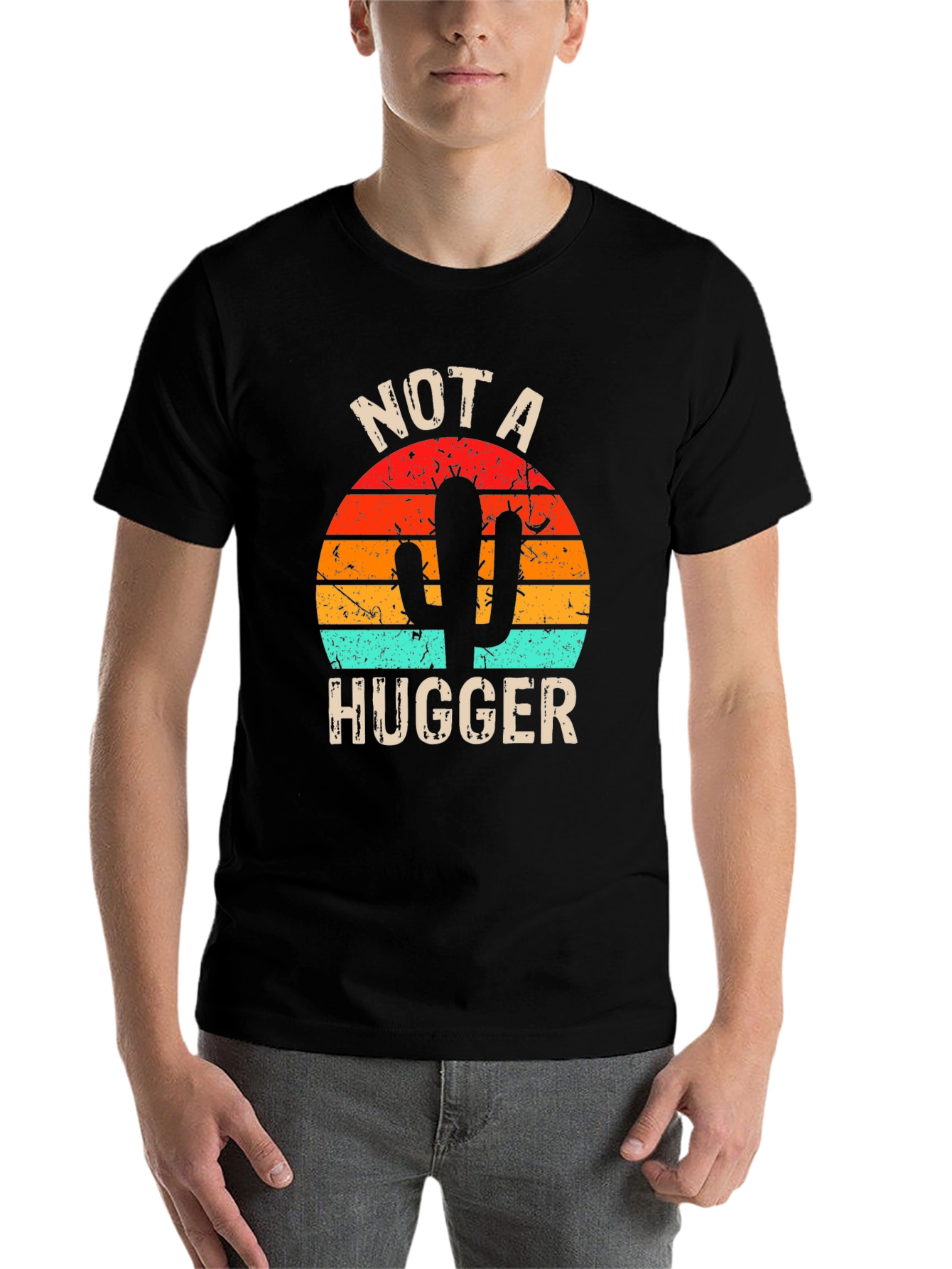 Black Not A Hugger Cactus Graphic T-Shirt view 7