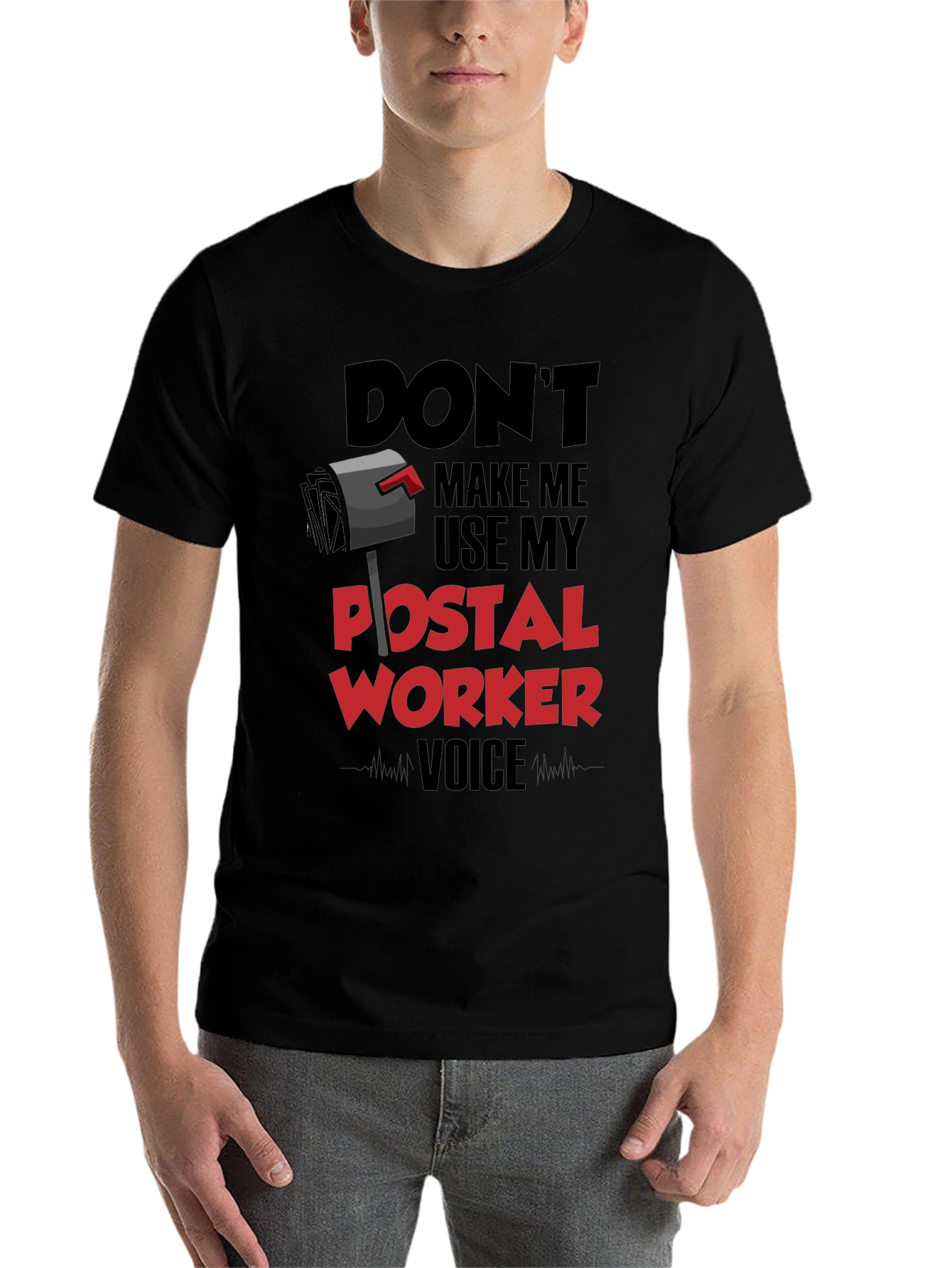 Black Postal Worker Voice T-Shirt - Funny Mail Carrier Tee view 7