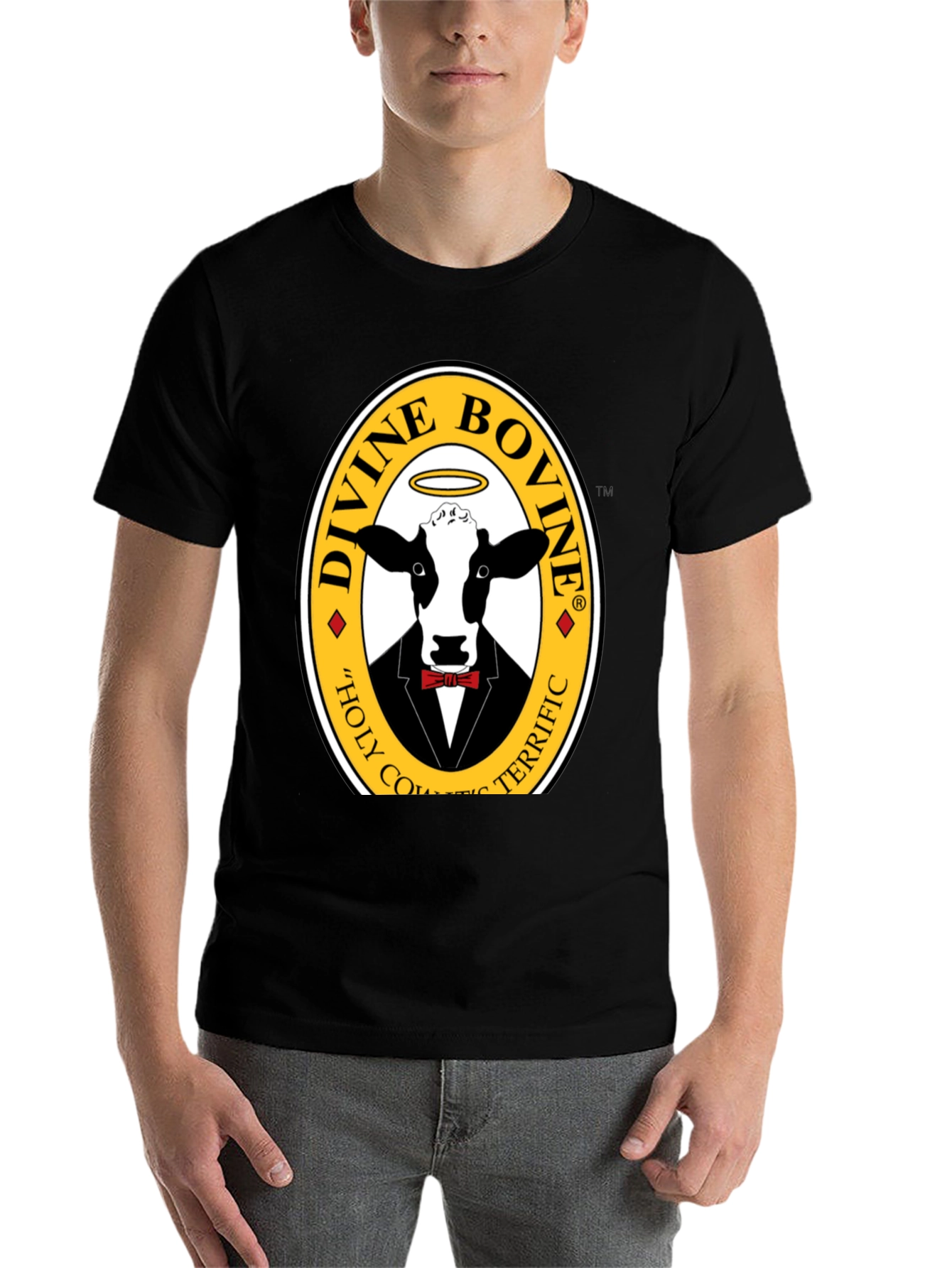 Black Divine Bovine T-Shirt - Holy Cow Terrific Tee view 7
