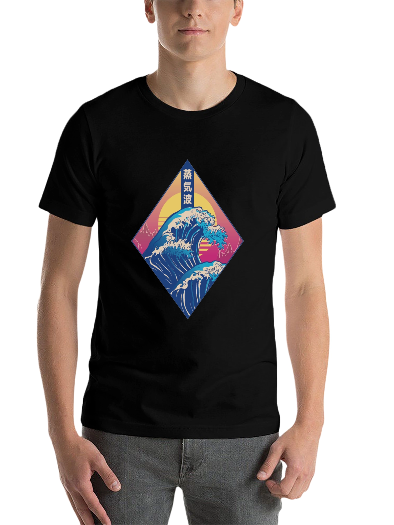 Black Vaporwave Wave Tee - Retro Japanese Graphic T-Shirt view 7
