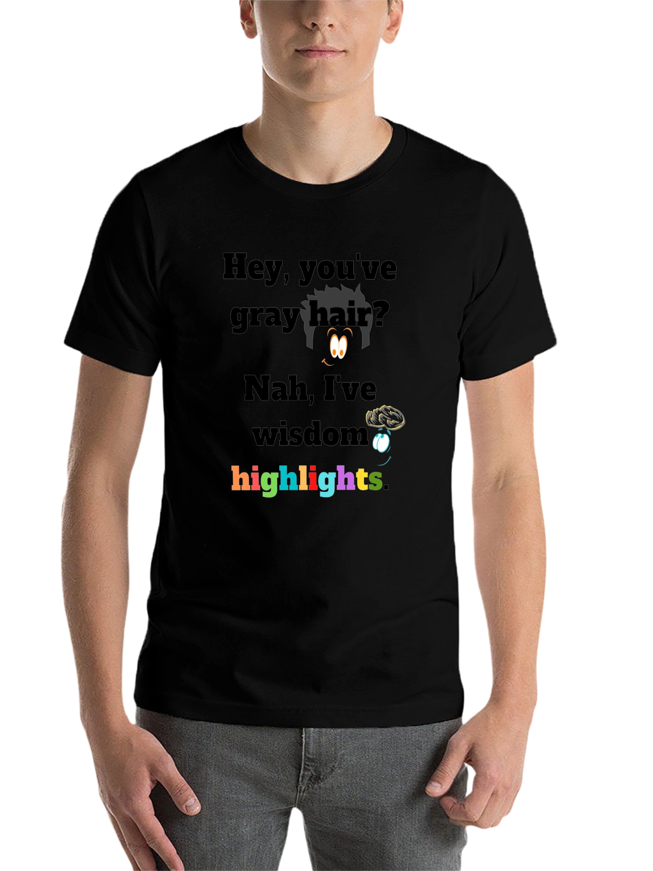 Black Humorous Wisdom Highlights Graphic Tee - Novelty T-Shirt view 7