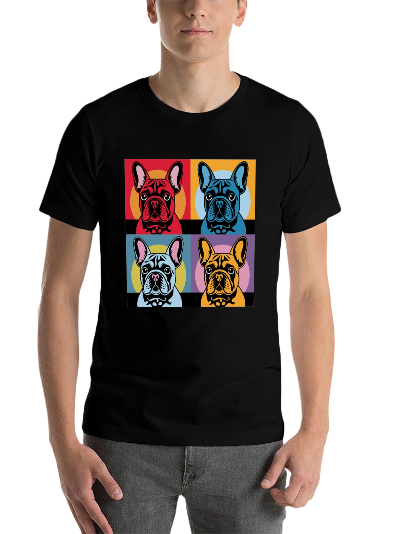Black Pop Art French Bulldog T-Shirt view 7