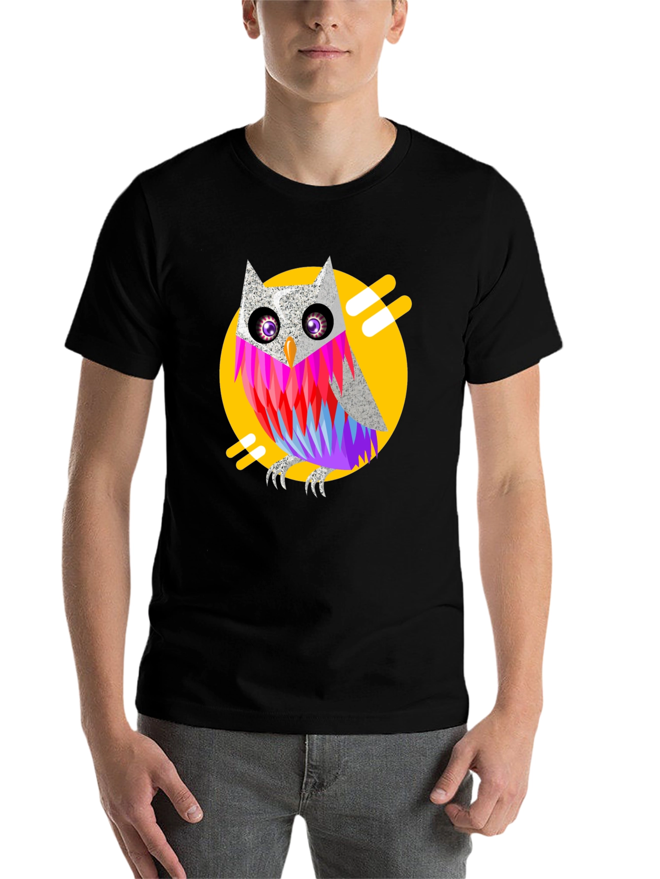 Black Cool Owl Graphic Print Black T-Shirt view 7