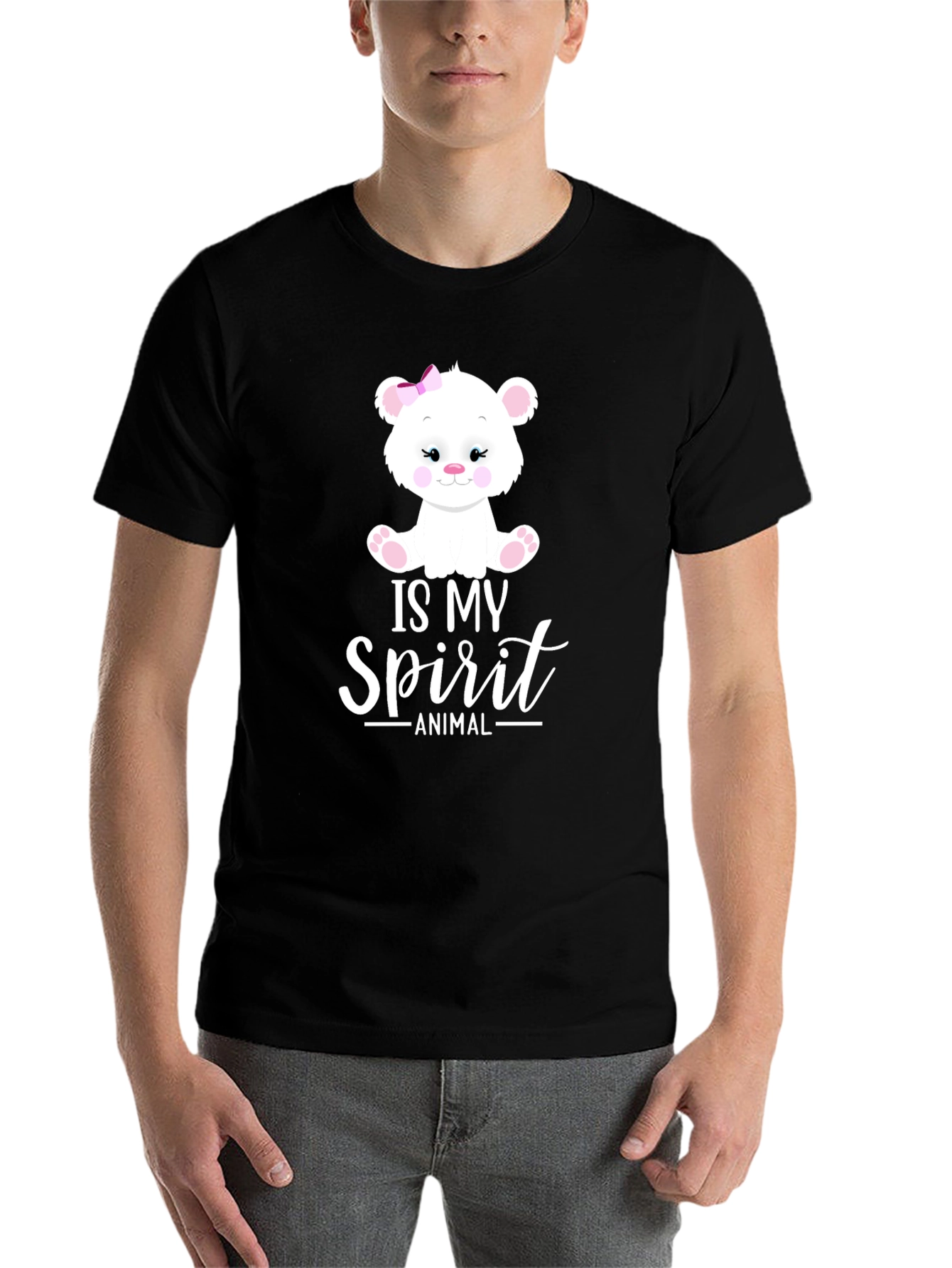 Black Cute Bear Spirit Animal Black T-Shirt view 7