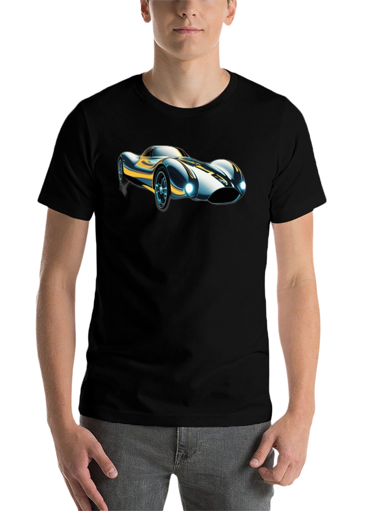 Black Retro Racer T-Shirt - Classic Car Design view 7