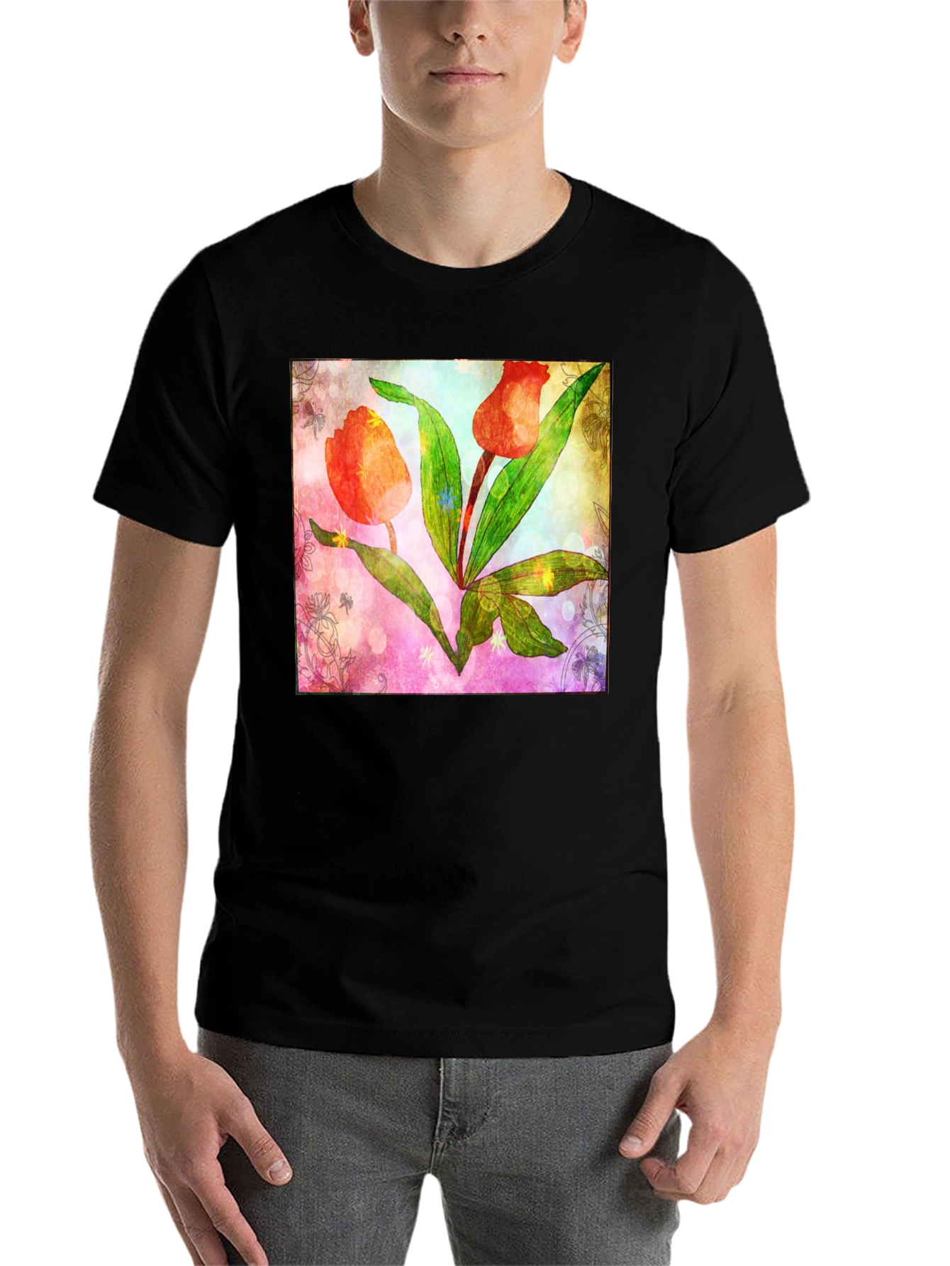Black Floral Tulip Graphic T-Shirt view 7