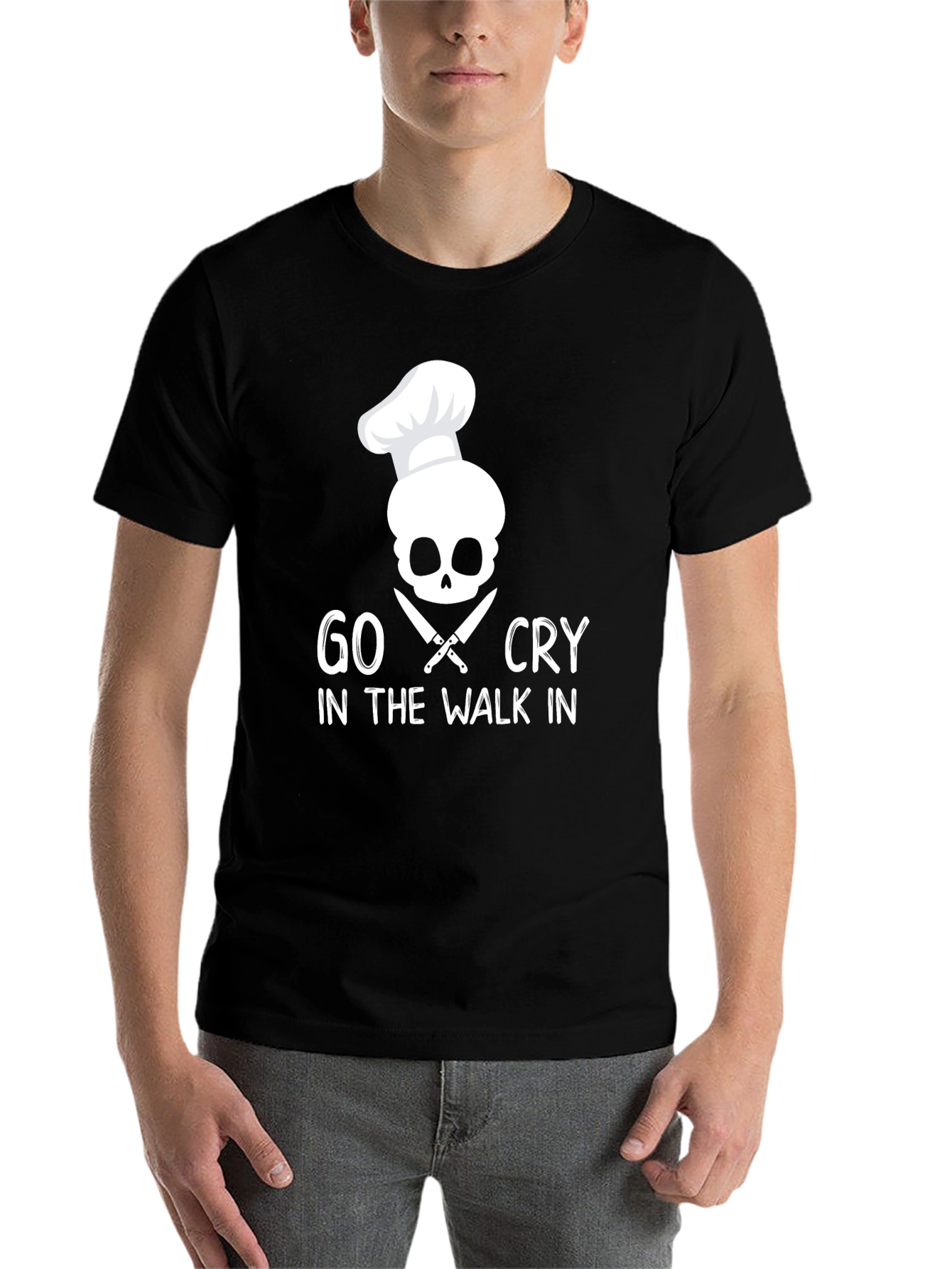 Black Go Cry in the Walk In Chef Skull T-Shirt view 7