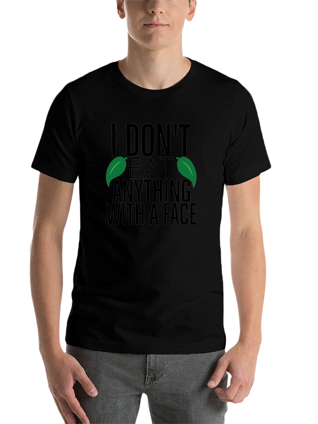 Black Vegan T-Shirt - I Don't Eat Anything With A Face view 7