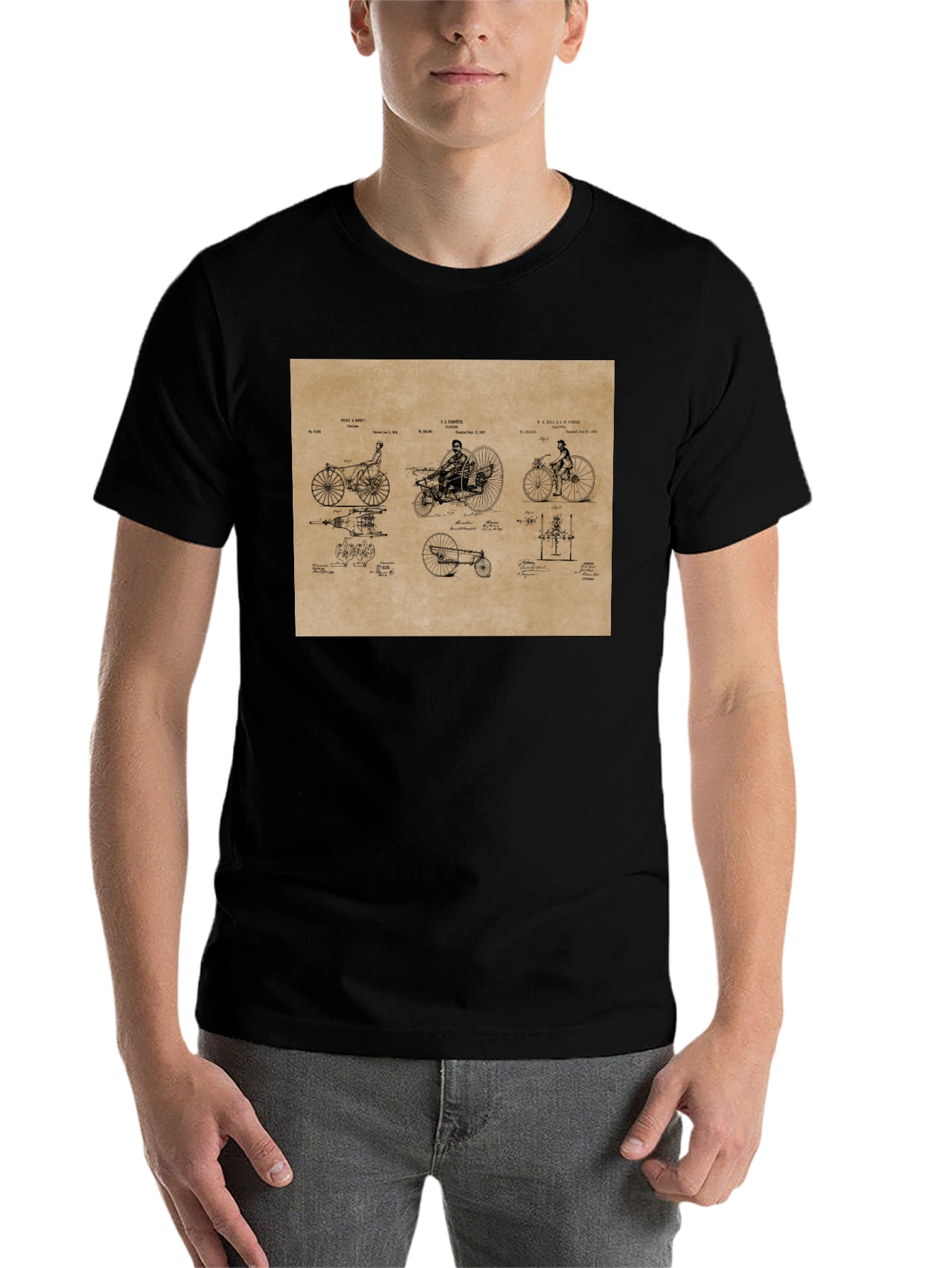 Black Vintage Bicycle Patent T-Shirt - Black view 7