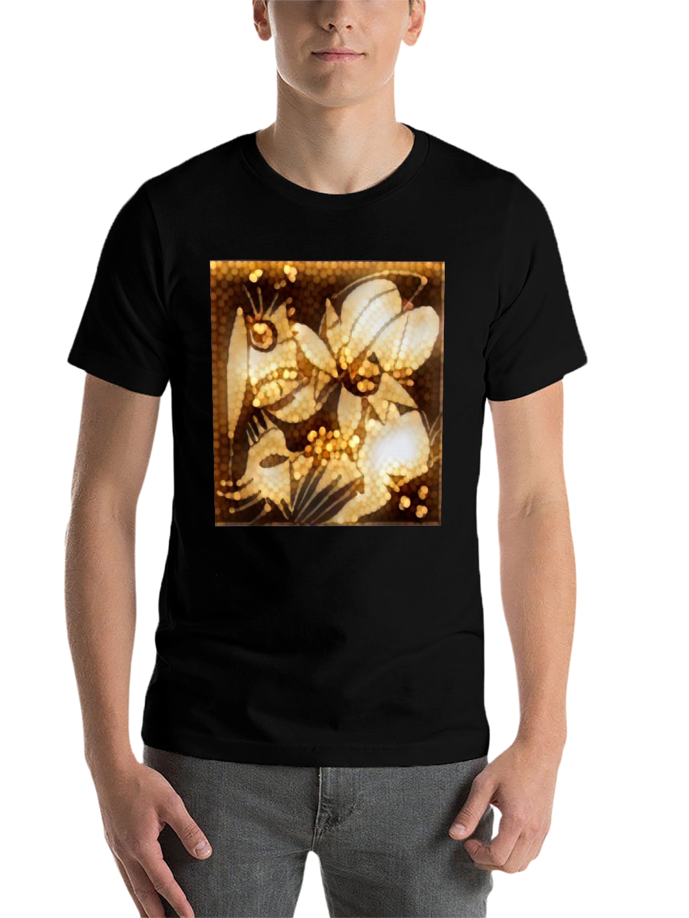 Black Floral Art Print Black T-Shirt view 7