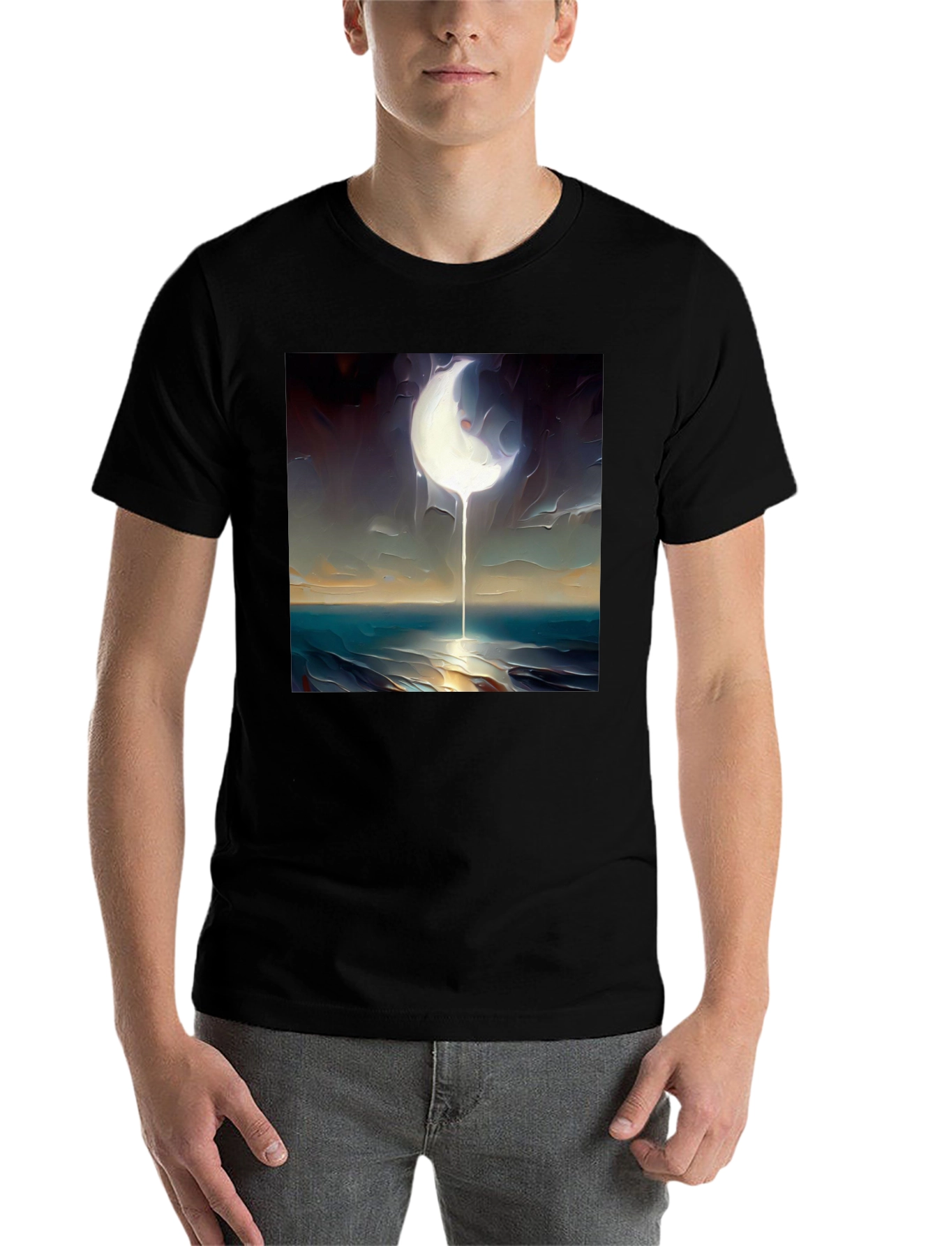 Black Abstract Moonscape Graphic Tee - Black Cotton Casual view 7