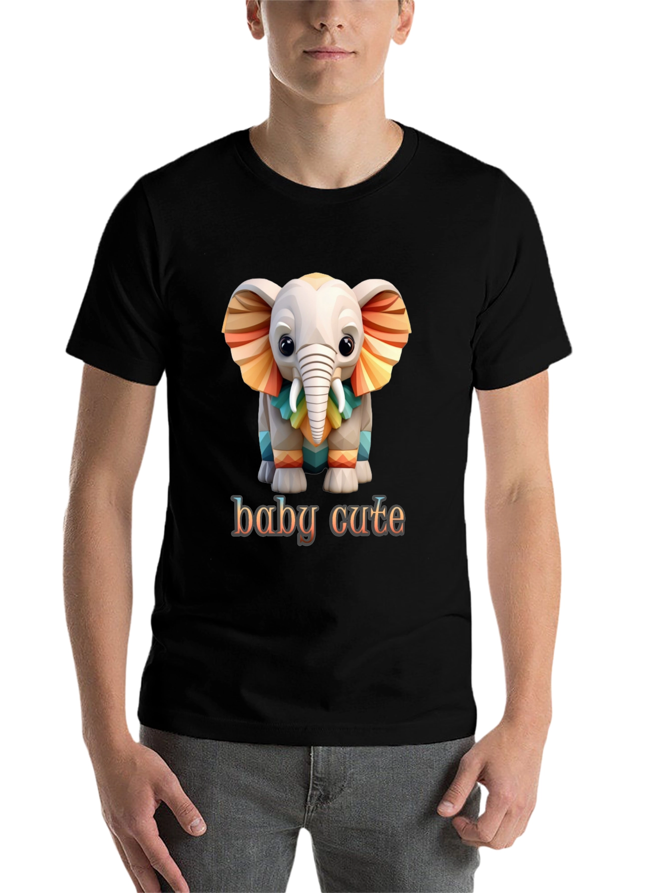 Black Cute Baby Elephant Graphic Tee - Soft Cotton Comfort view 7