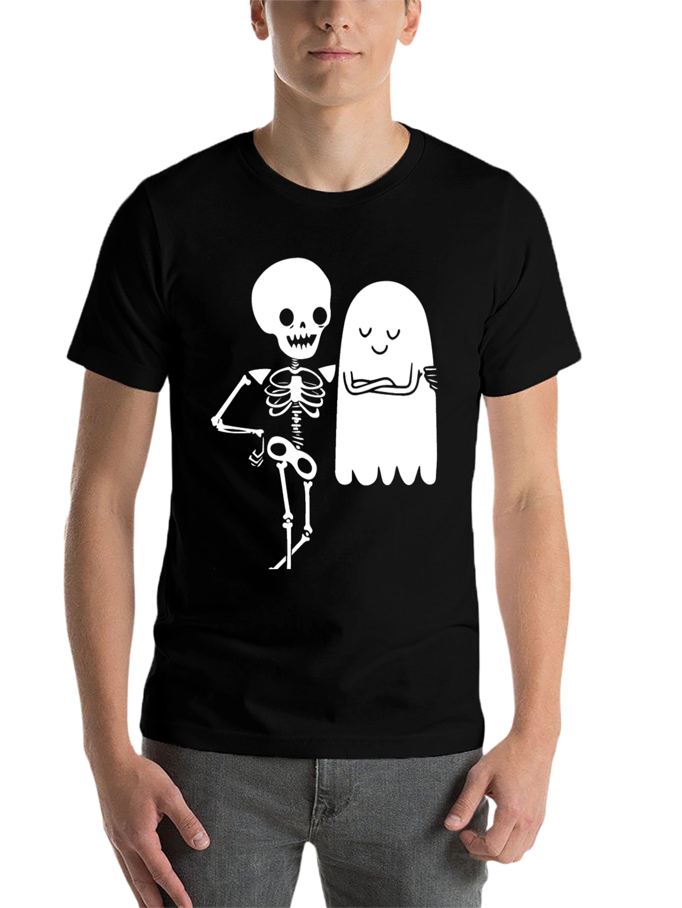 Black Spooky Season Skeleton & Ghost Graphic Tee view 7