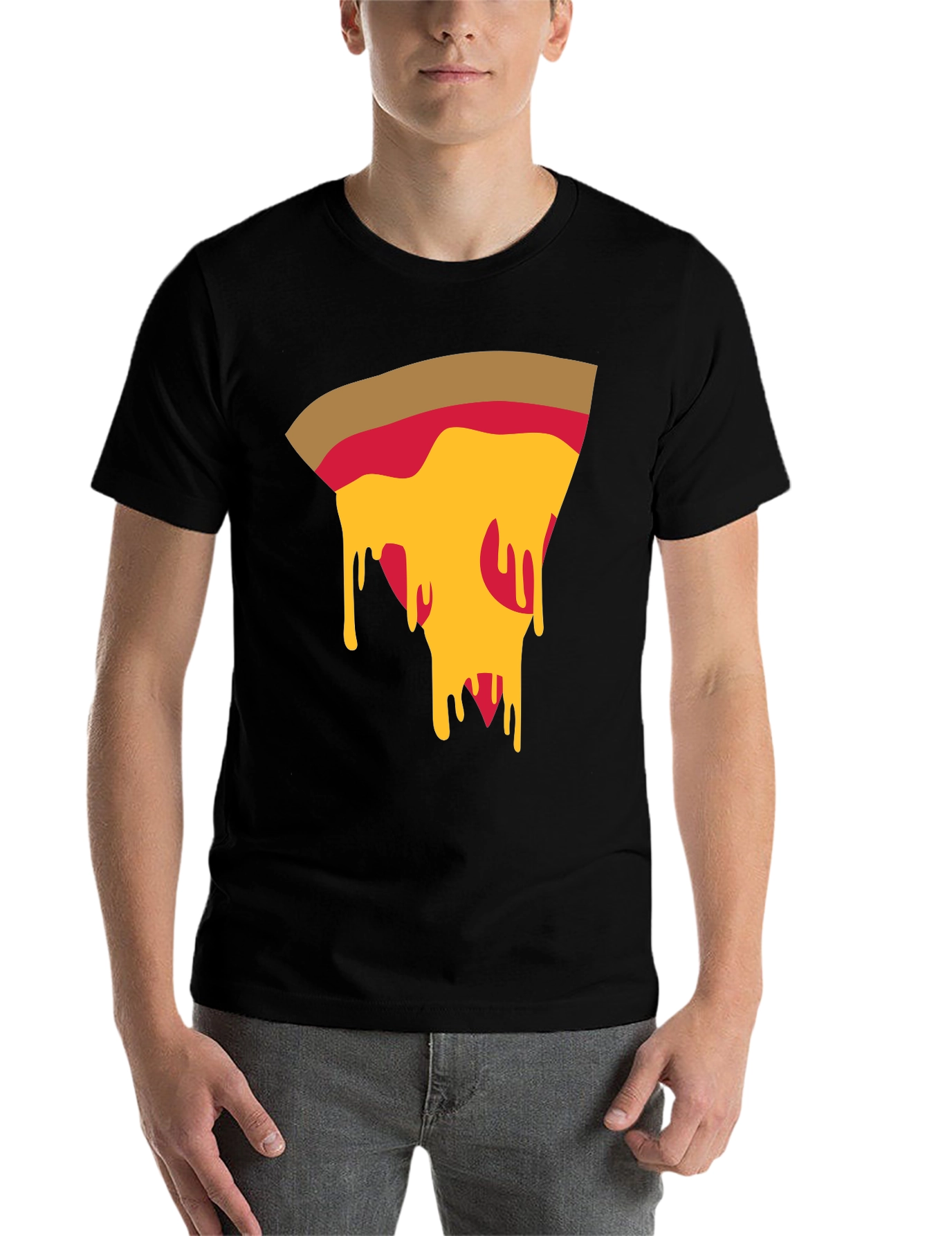 Black Pizza Slice Graphic Tee - Casual Black T-Shirt view 7