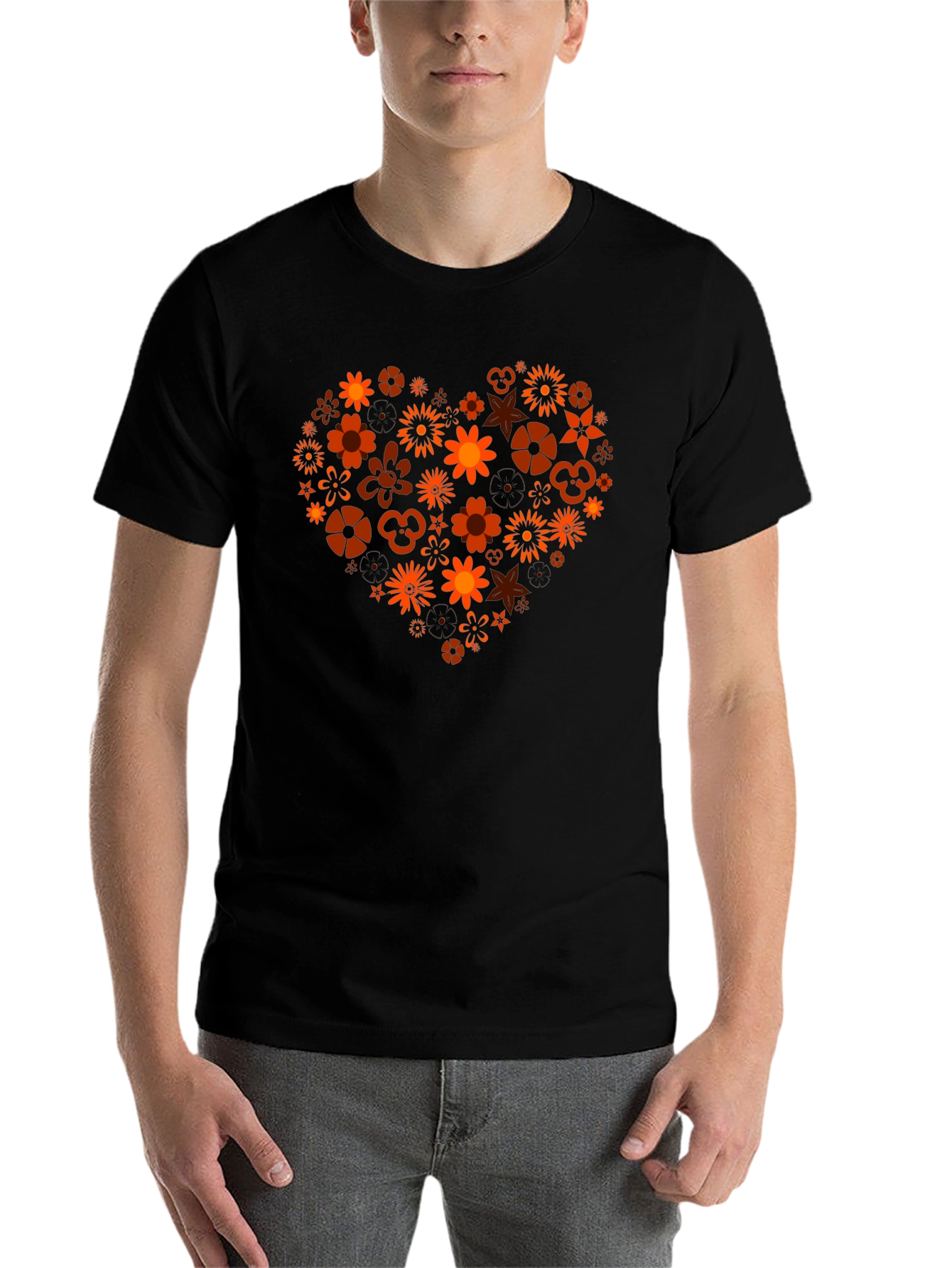 Black Floral Heart Graphic T-Shirt - Stylish Men's Tee view 7