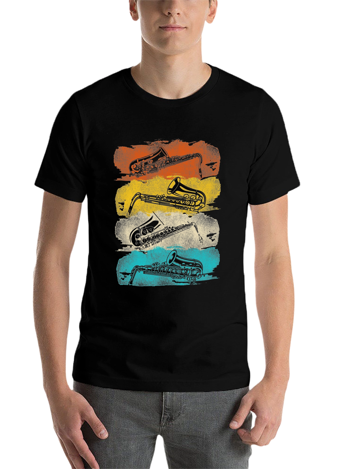Black Saxophone T-Shirt - Retro Musical Design view 7