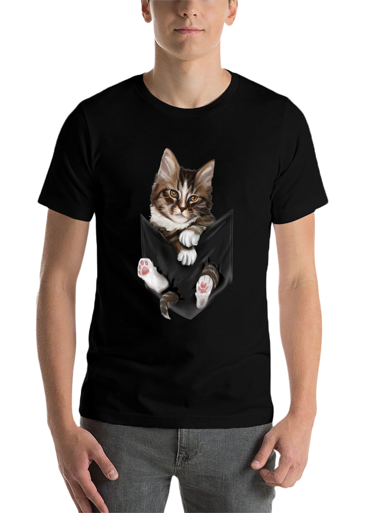 Black Cat Pocket T-Shirt - Novelty Animal Tee view 7