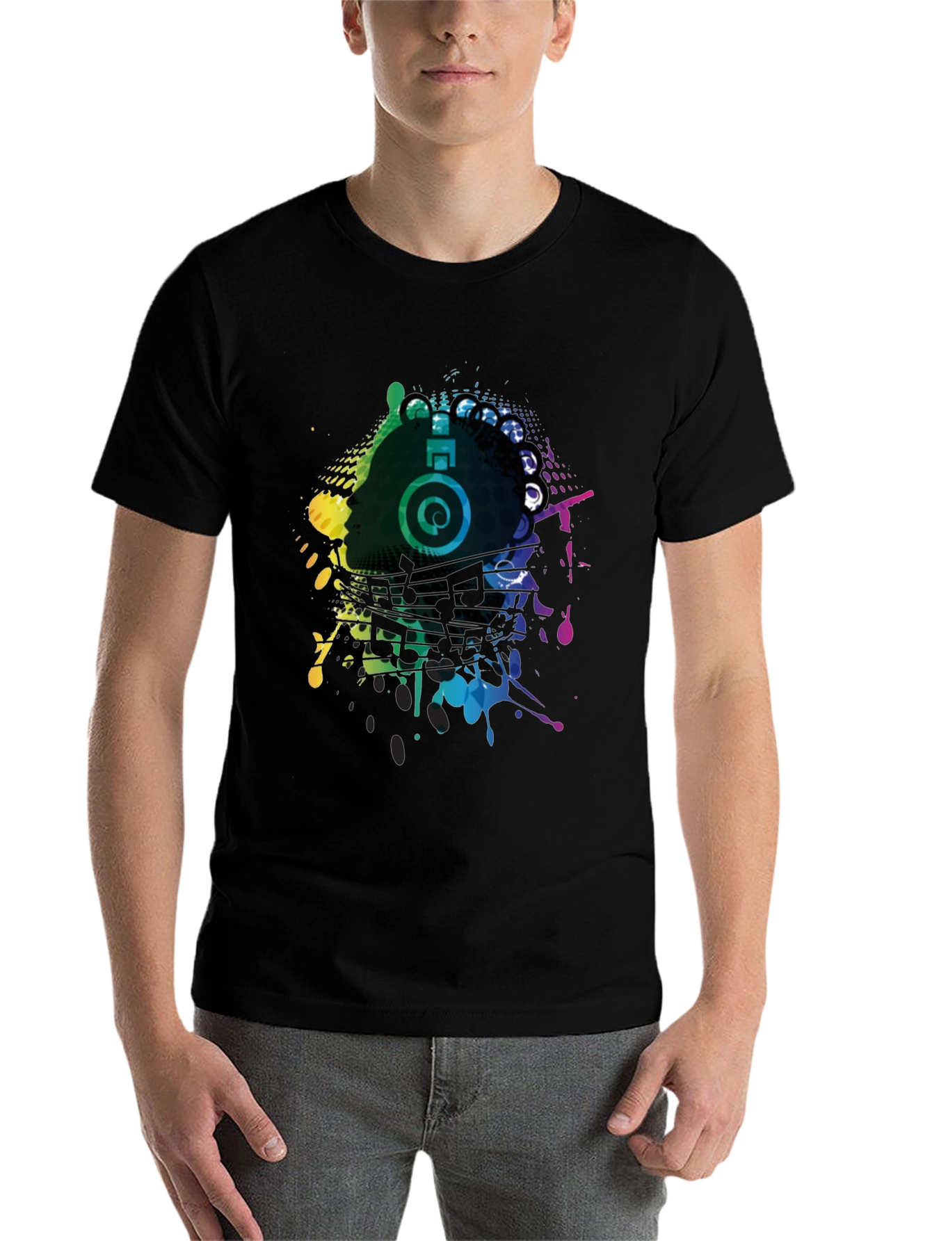 Black Vibrant Music Headphone Graphic Tee - Black view 7