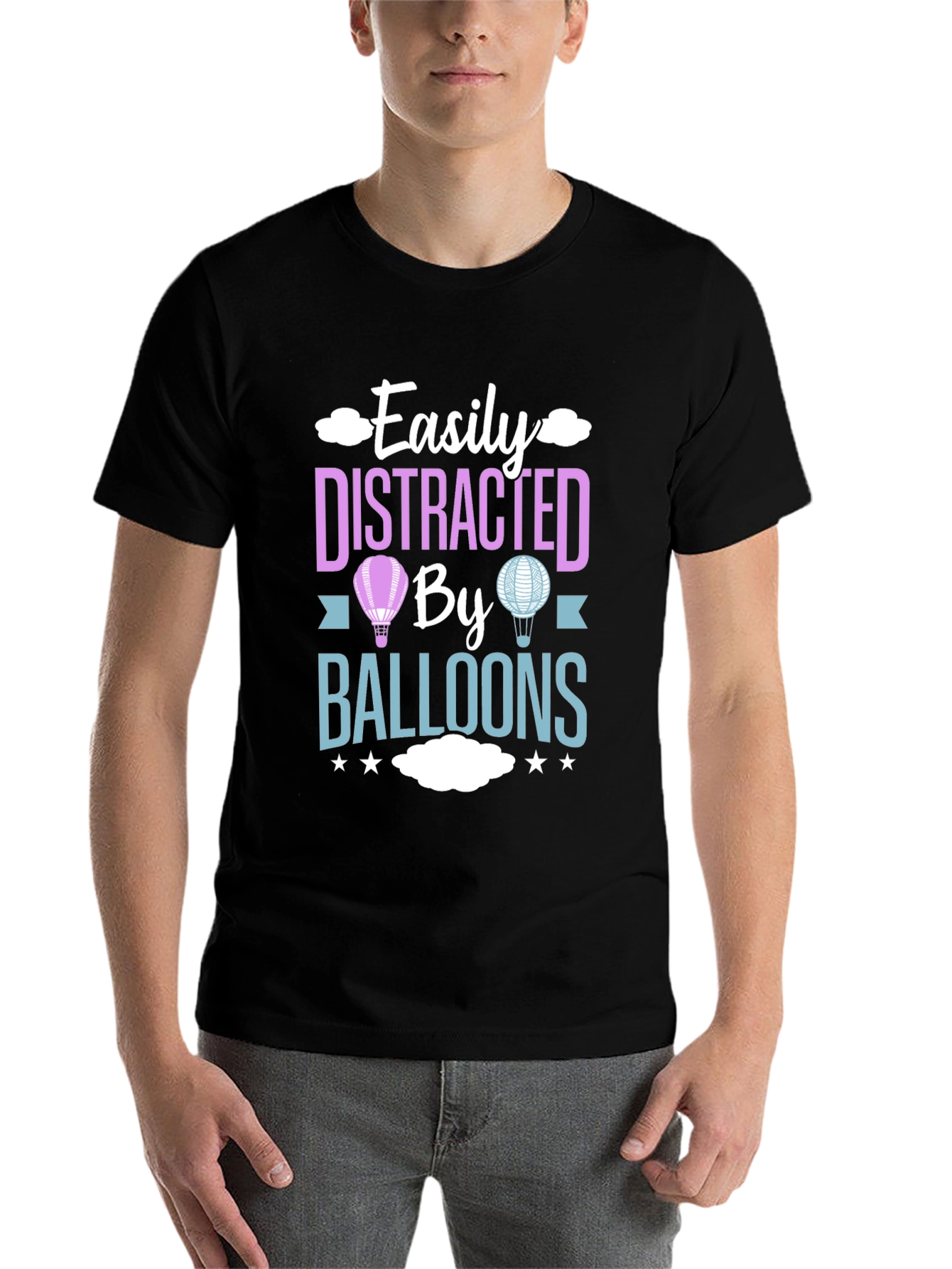 Black Easily Distracted By Balloons T-Shirt view 7