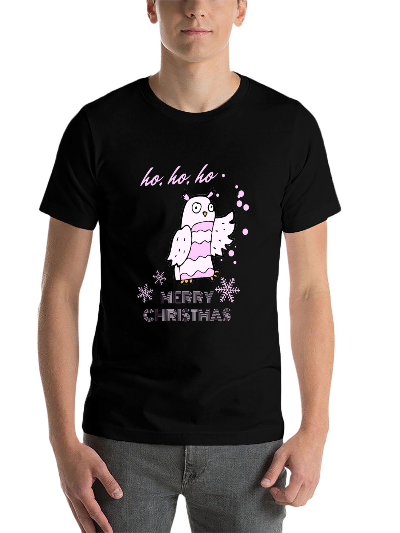 Black Festive Owl Christmas T-Shirt view 7