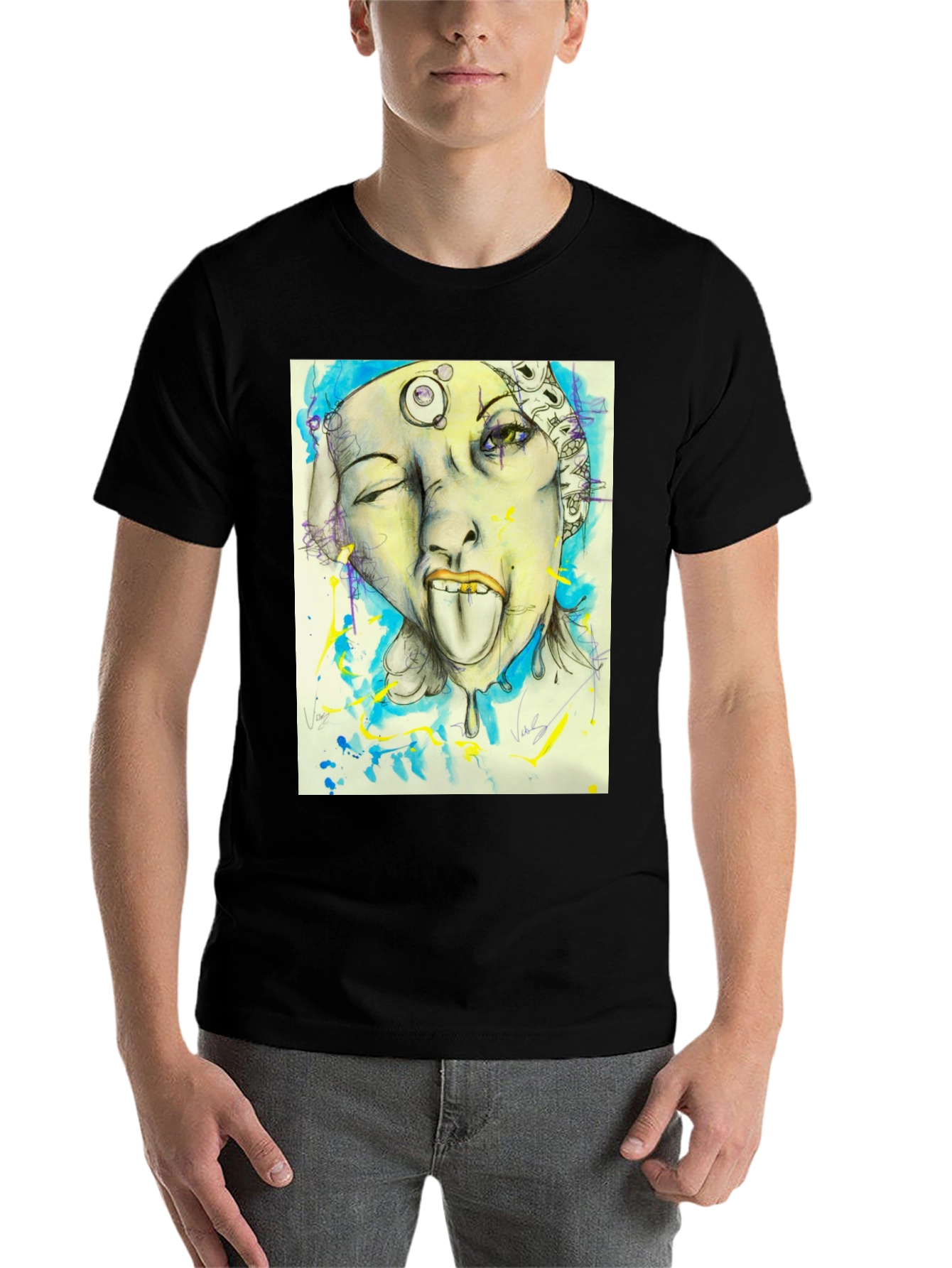 Black Unique Graphic Print Black Tee view 7