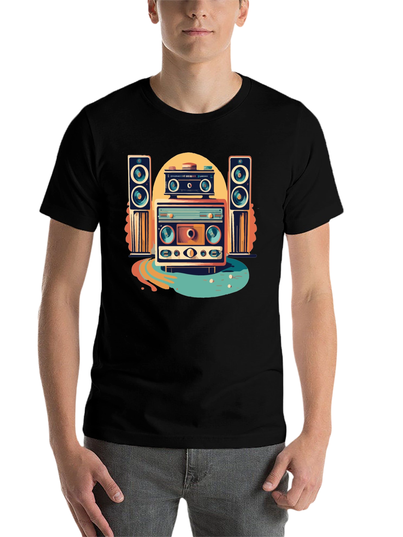 Black Retro Music Graphic Tee view 7