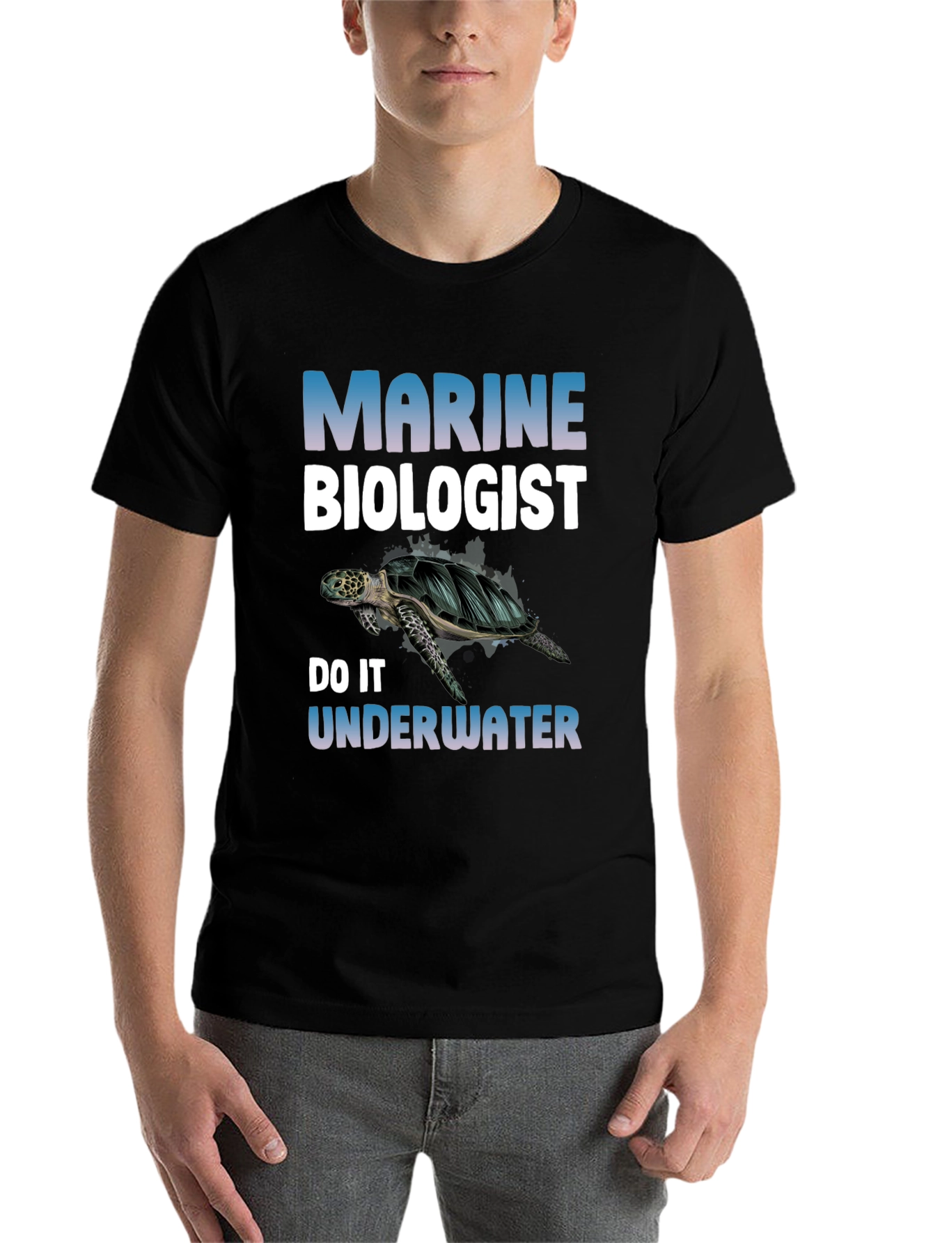 Black Marine Biologist Turtle Graphic Tee view 7