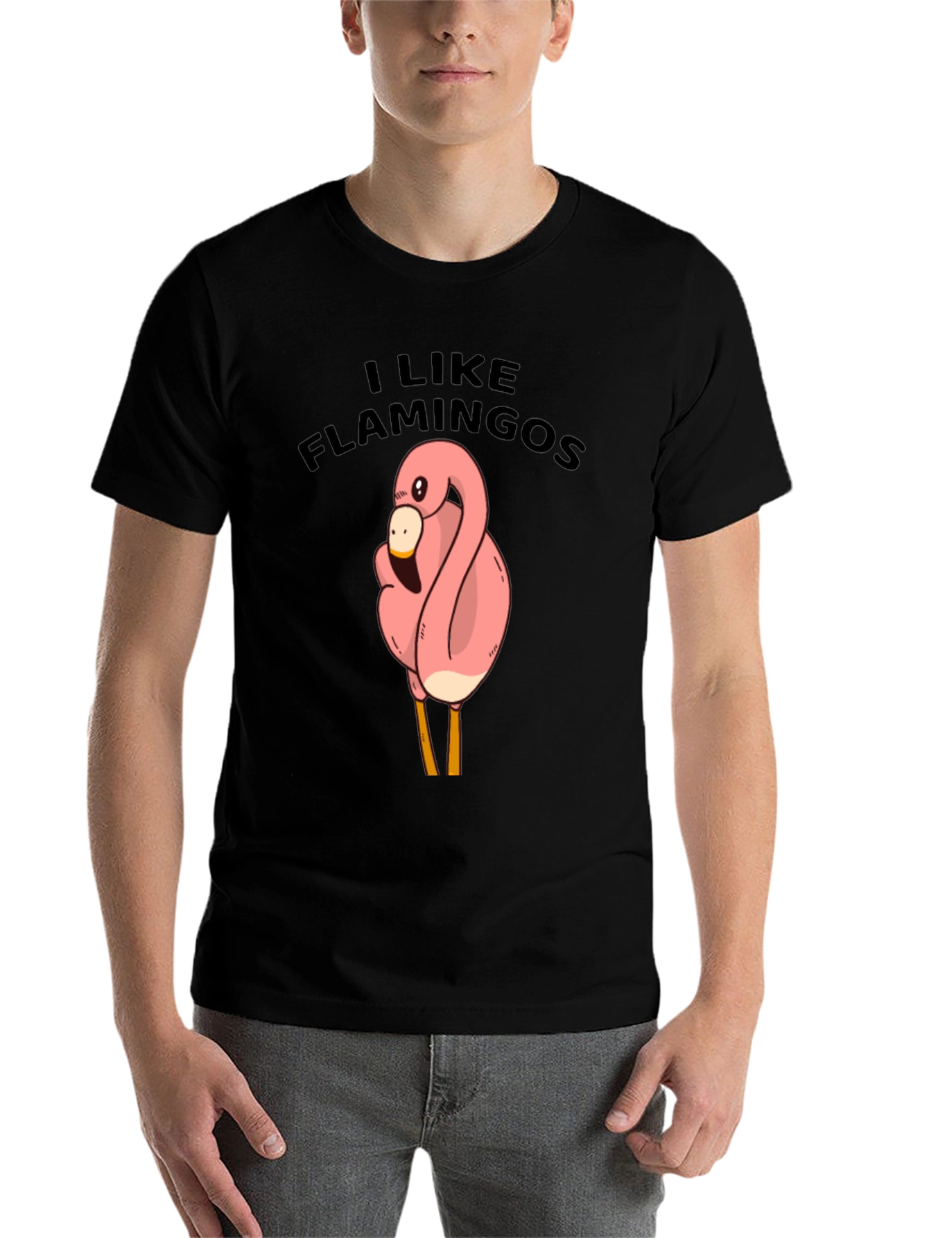 Black I Like Flamingos Black T-Shirt view 7