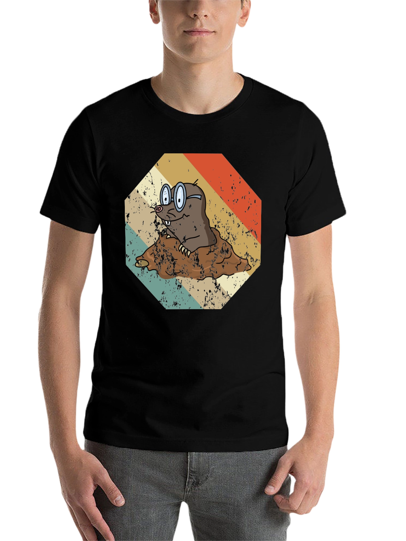 Black Retro Mole T-Shirt: Funny Cartoon Animal Graphic Tee view 7